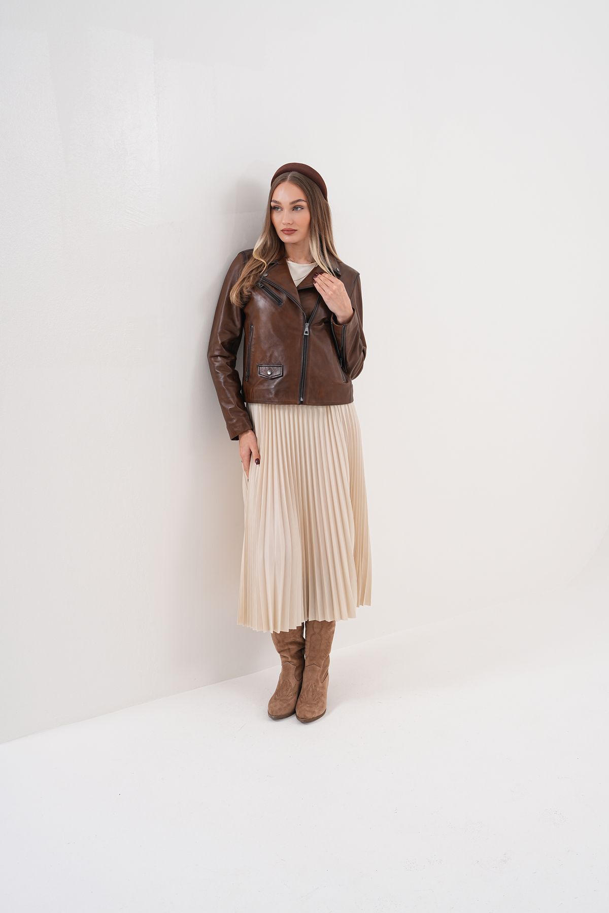 Metins Leather Kadın Motorcu Deri Mont