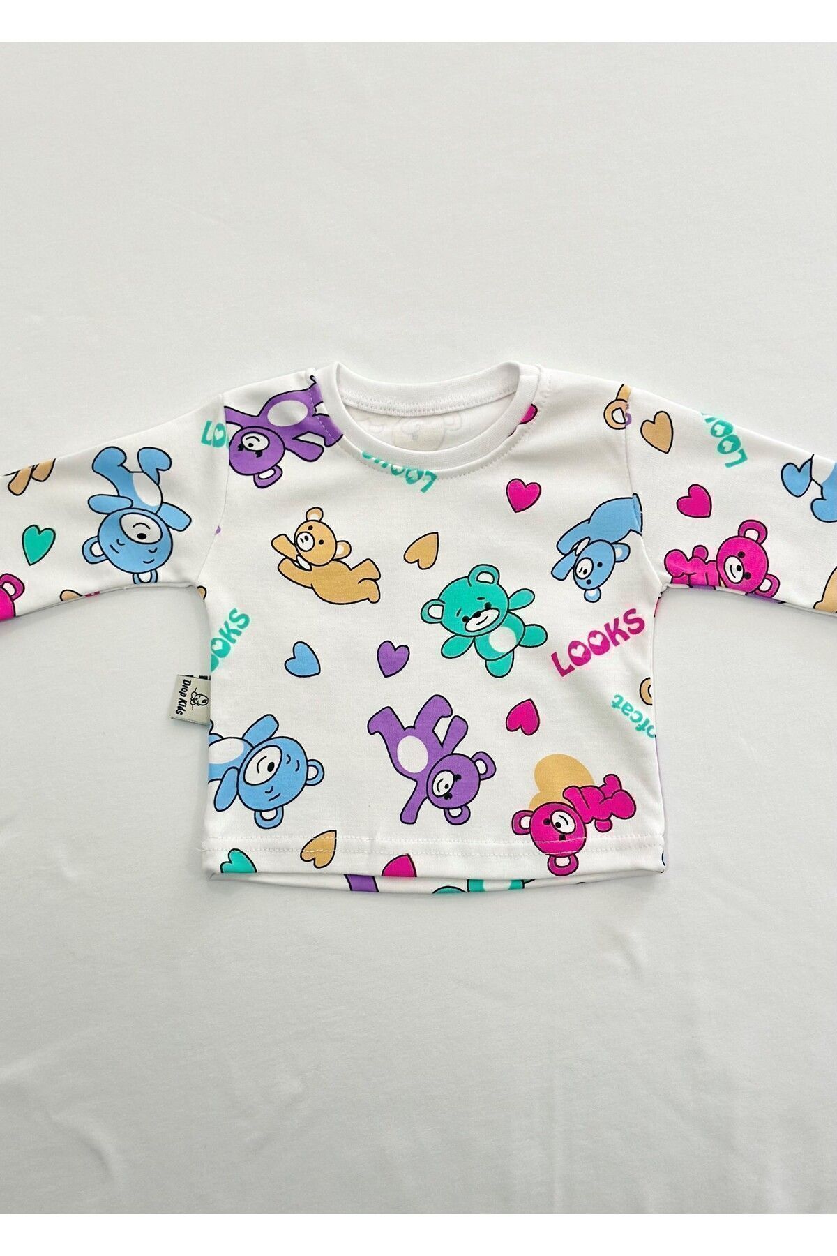Drop Kids Bebek Pijama Takımı Renkli Ayıcık Desen %100 Pamuk Yenidoğan Çocuk Pijama fotoğrafı 4 (önizleme)