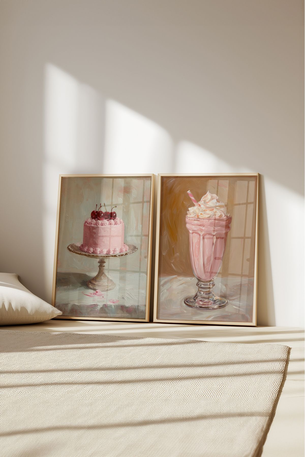Home 2'li Vişneli Pasta Ve MilkShake, Genç Odası Dekoru, Salon Dekoru Çerçevesiz Poster Seti