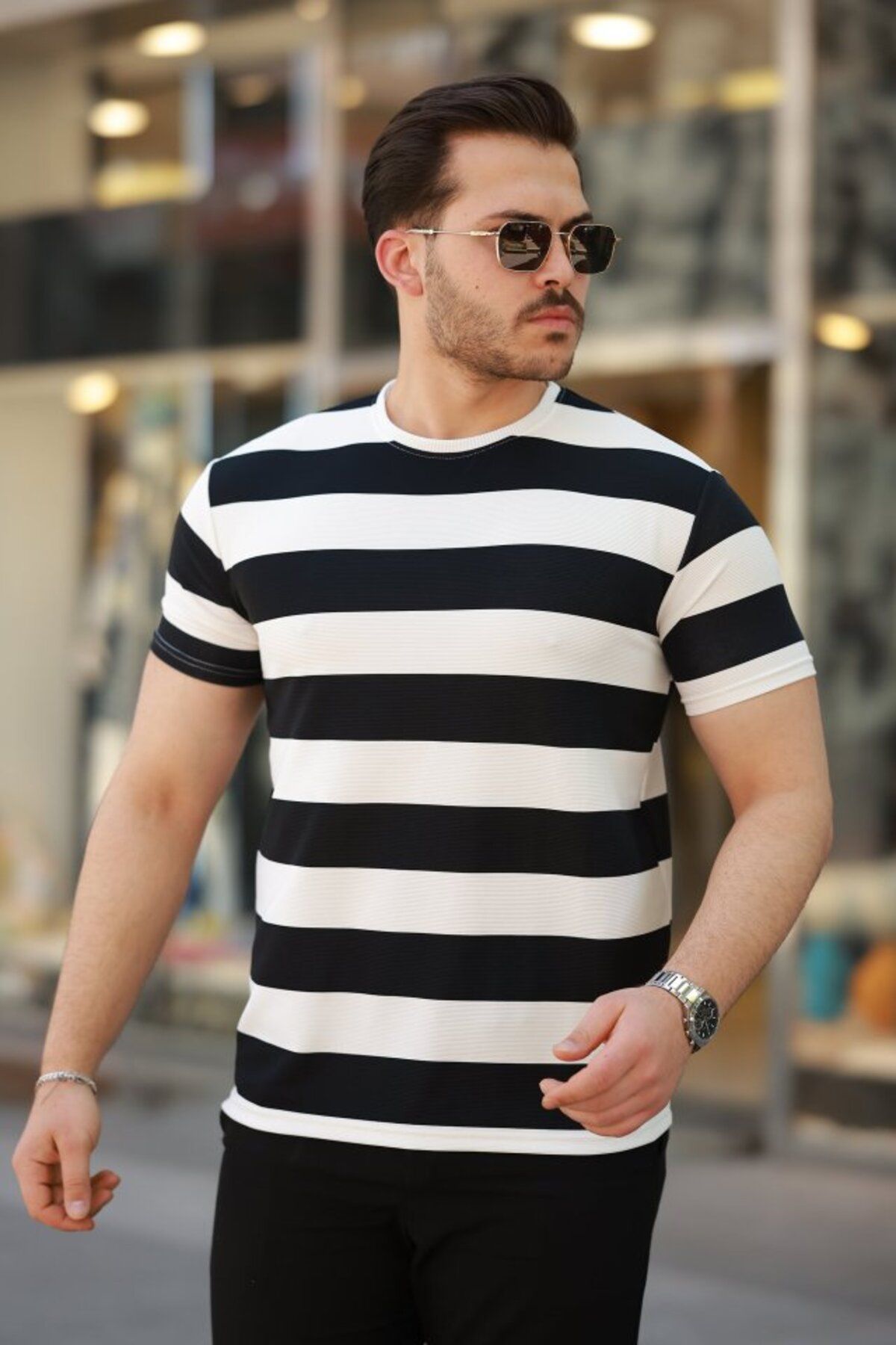 JANES Erkek Çift Renk Pamuklu Örme Kumaş Kısa Kollu T-Shirt