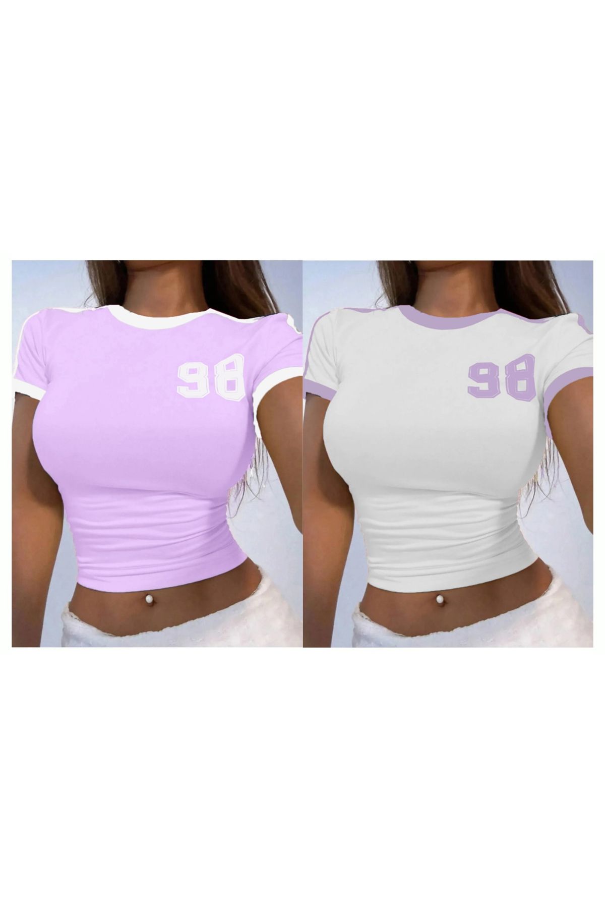 Machetta Kadın 98 Baskılı Askılı Crop Bluz 2'li Set
