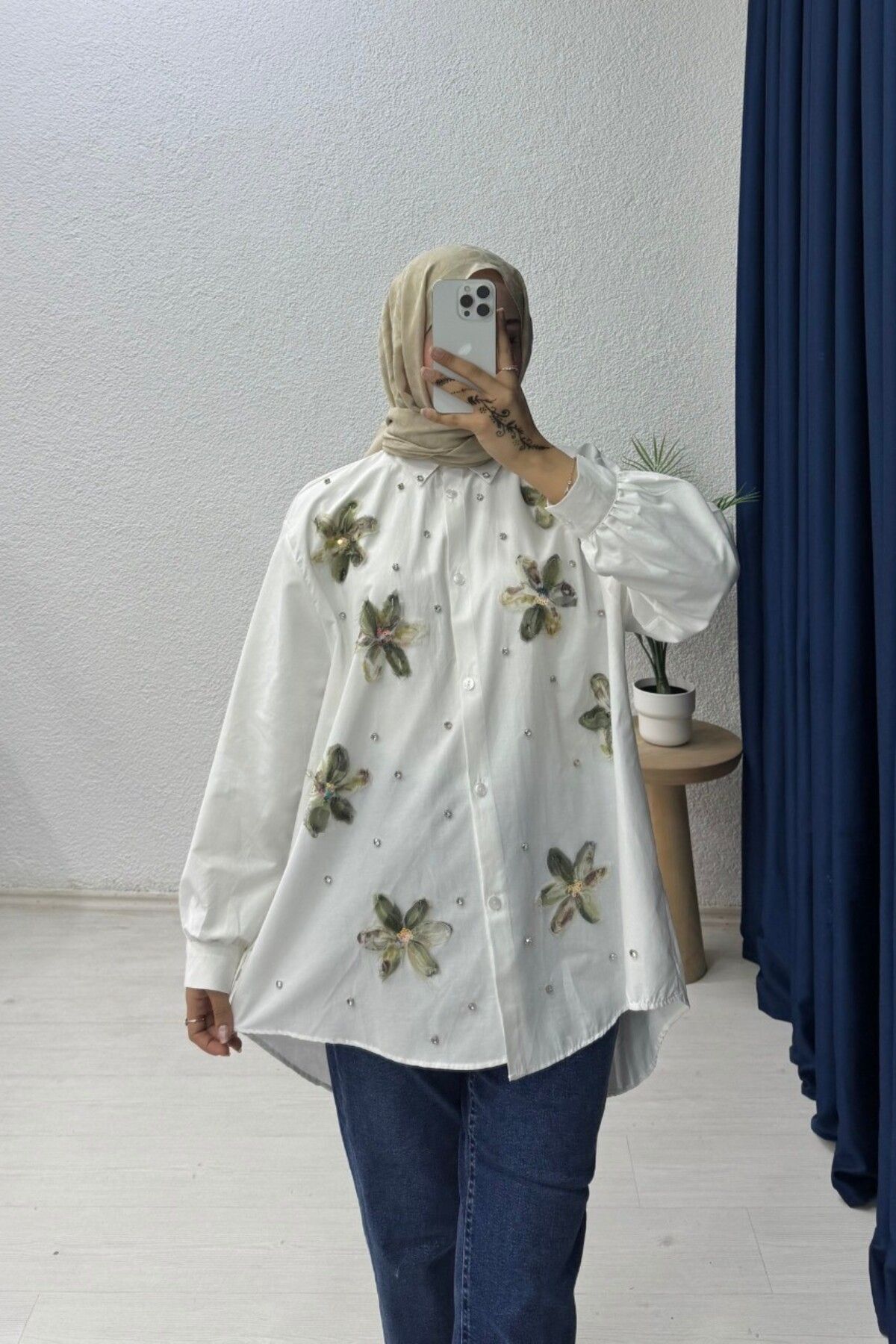lurex moda Çiçekli Gömlek