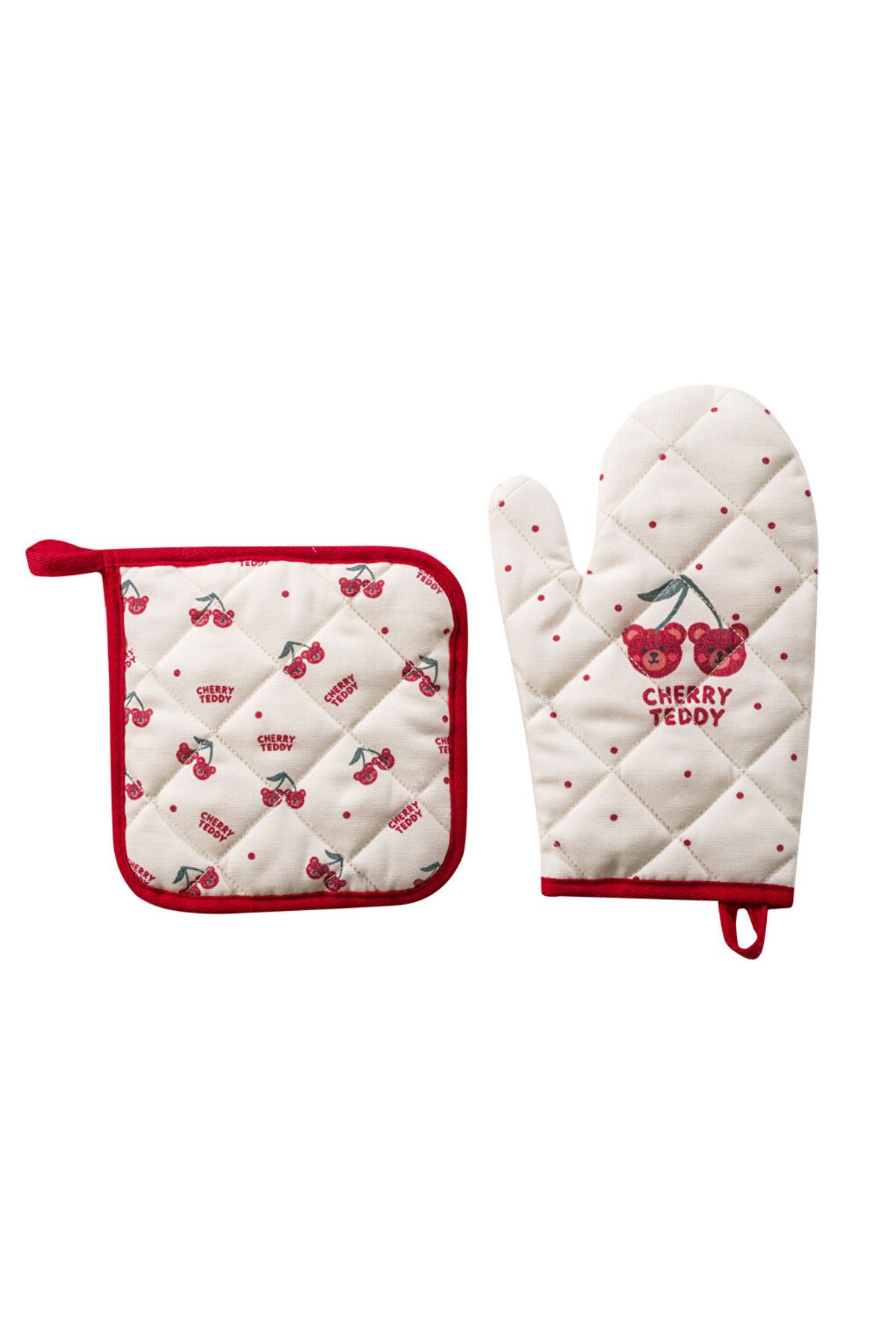 LC Waikiki-Lcw Home Mixed Cherry Printed Oven Mitts and Tongs 5
