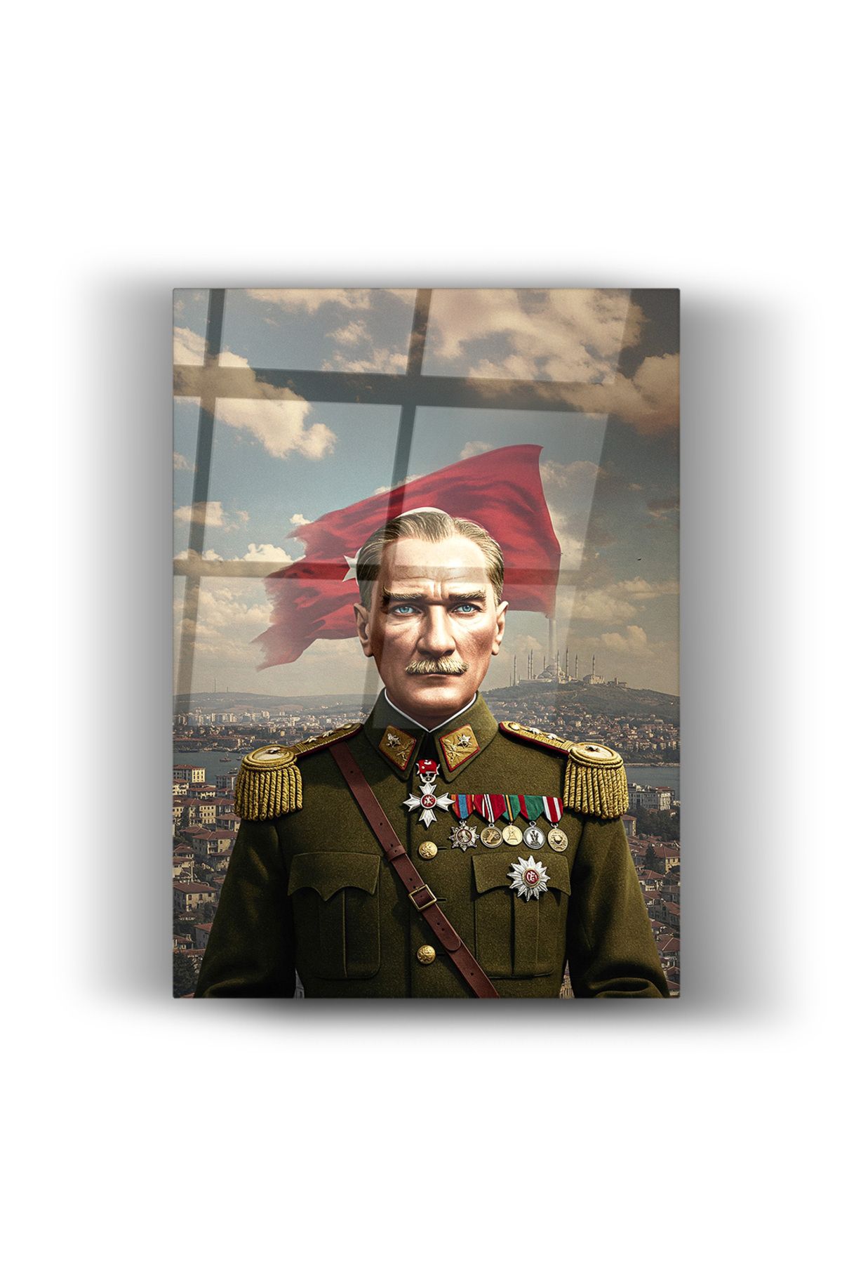 Zerawall Mustafa Kemak Atatürk İstanbul Cam Tablo-Bayrak Tablosu-Ev Ve Ofis Dekorasyonu-Okul Duvar Tablosu