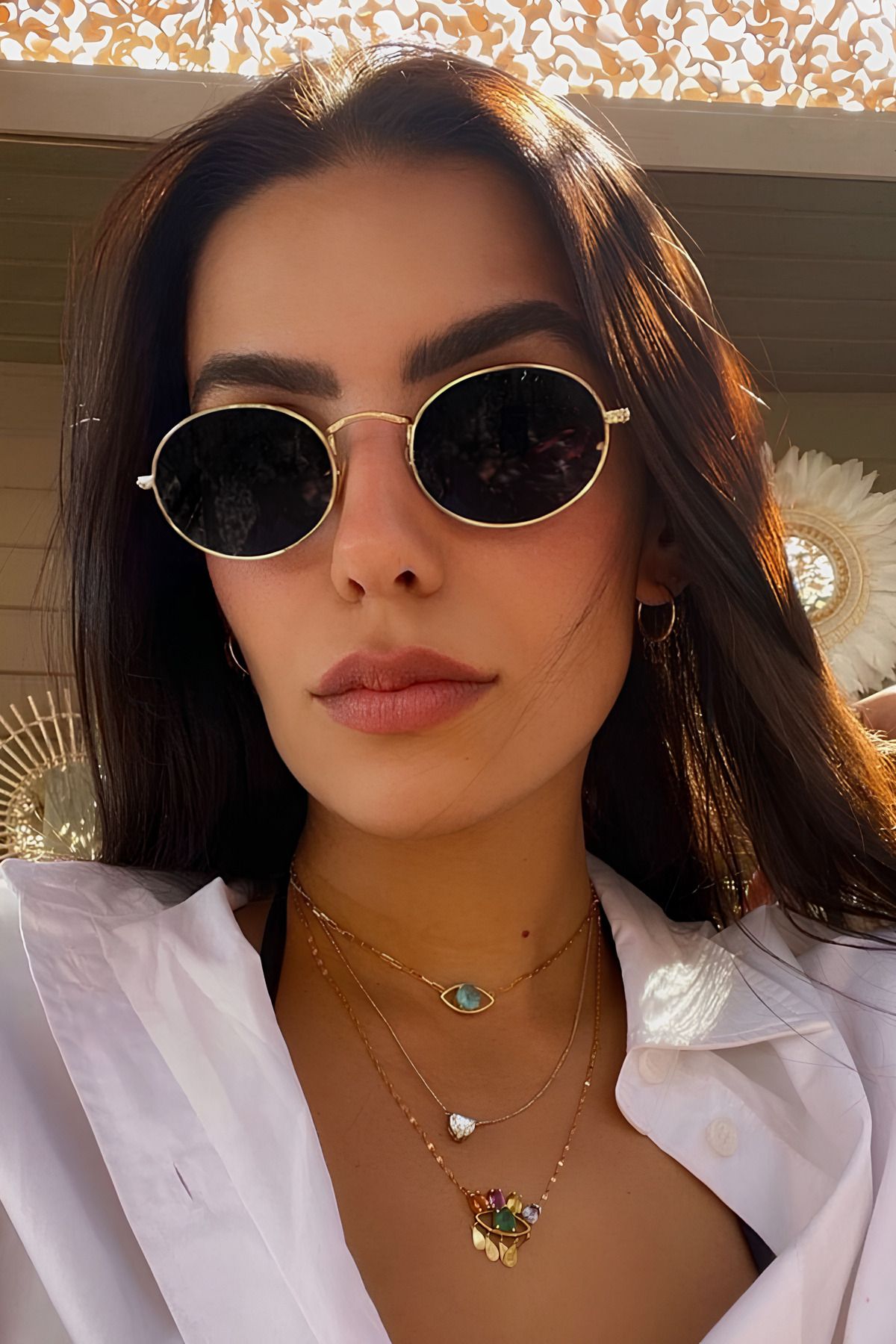 Chunky Frame Unisex Elips Siyah Güneş Gözüğü