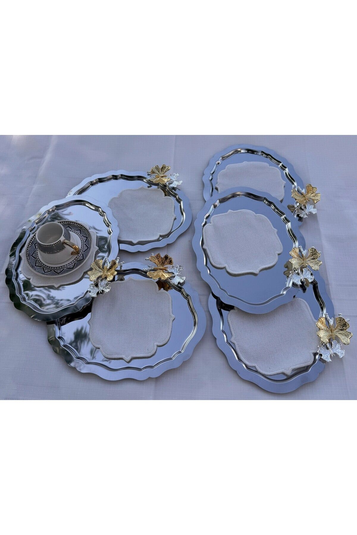 Abant 6 LI OVAL LUX KELEBEKLI KAHVE SUNUM TEPSİSİ