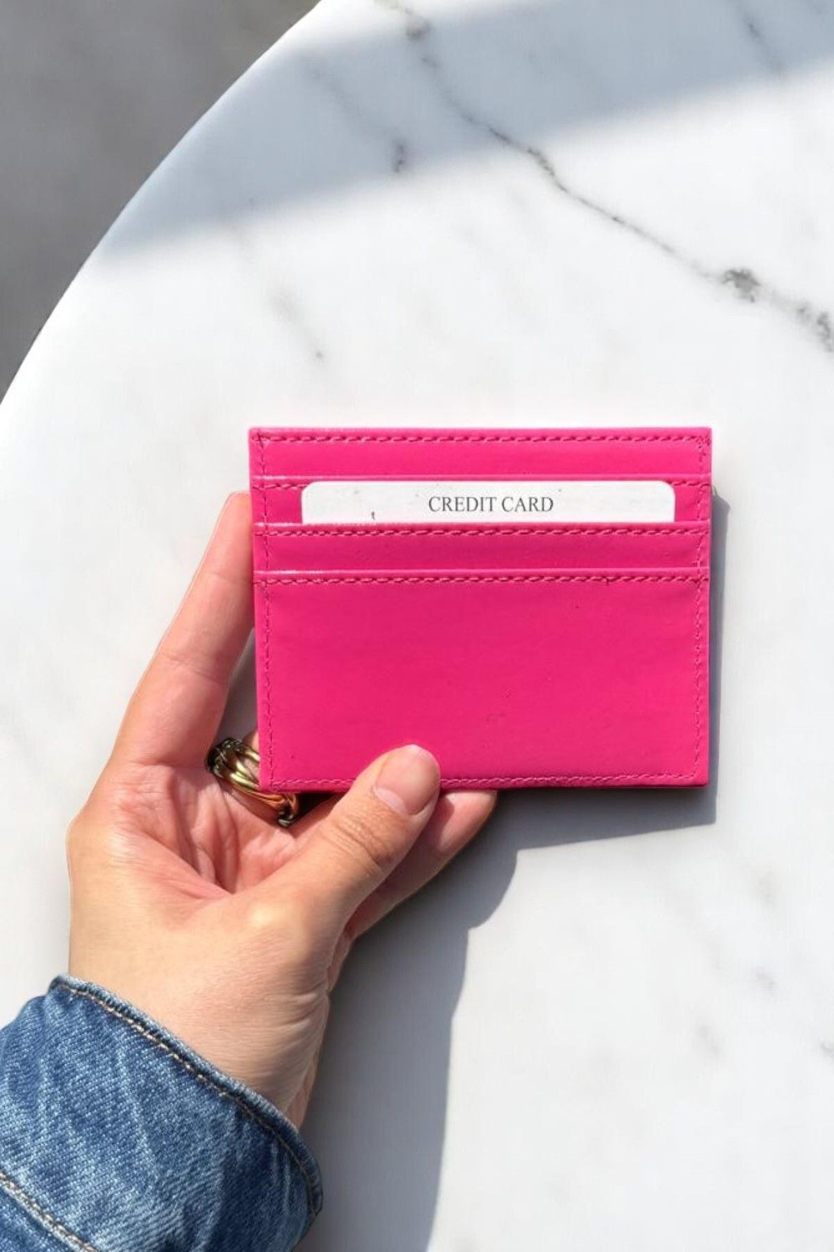 MUTENA Pembe Mini Yumuşak Unisex Kartlık İnce Model Deri Kredi Kartlık & Kartvizitlik Kartlık