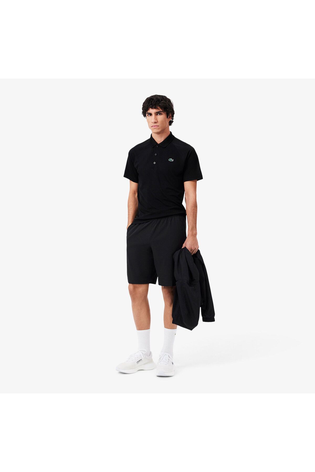 تی شرت یقه پولو مردانه چوگان مشکی مناسب ورزشی Lacoste