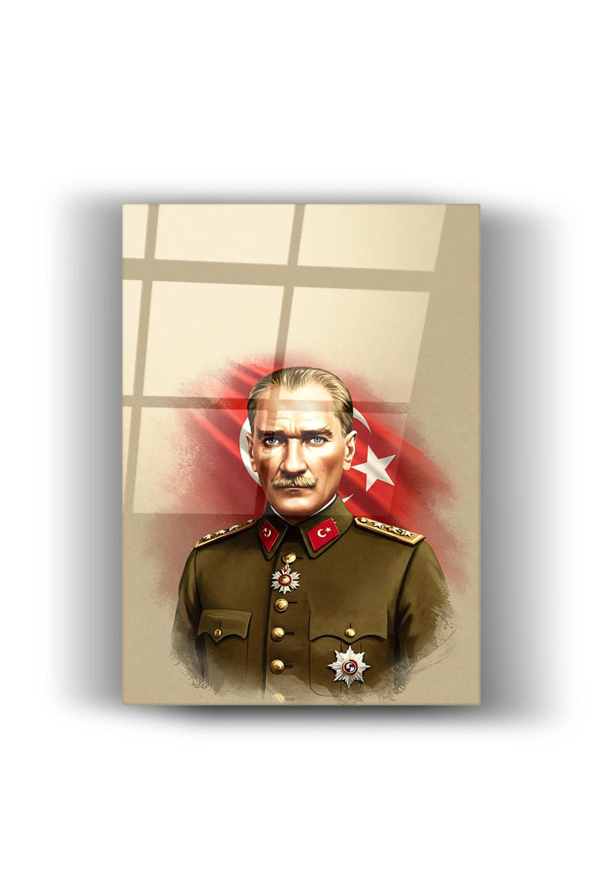Zerawall Mustafa Kemal Atatürk Cam Tablo-Bayrak Tablosu-Ev Ve Ofis Dekorasyonu-Okul Duvar Tablosu