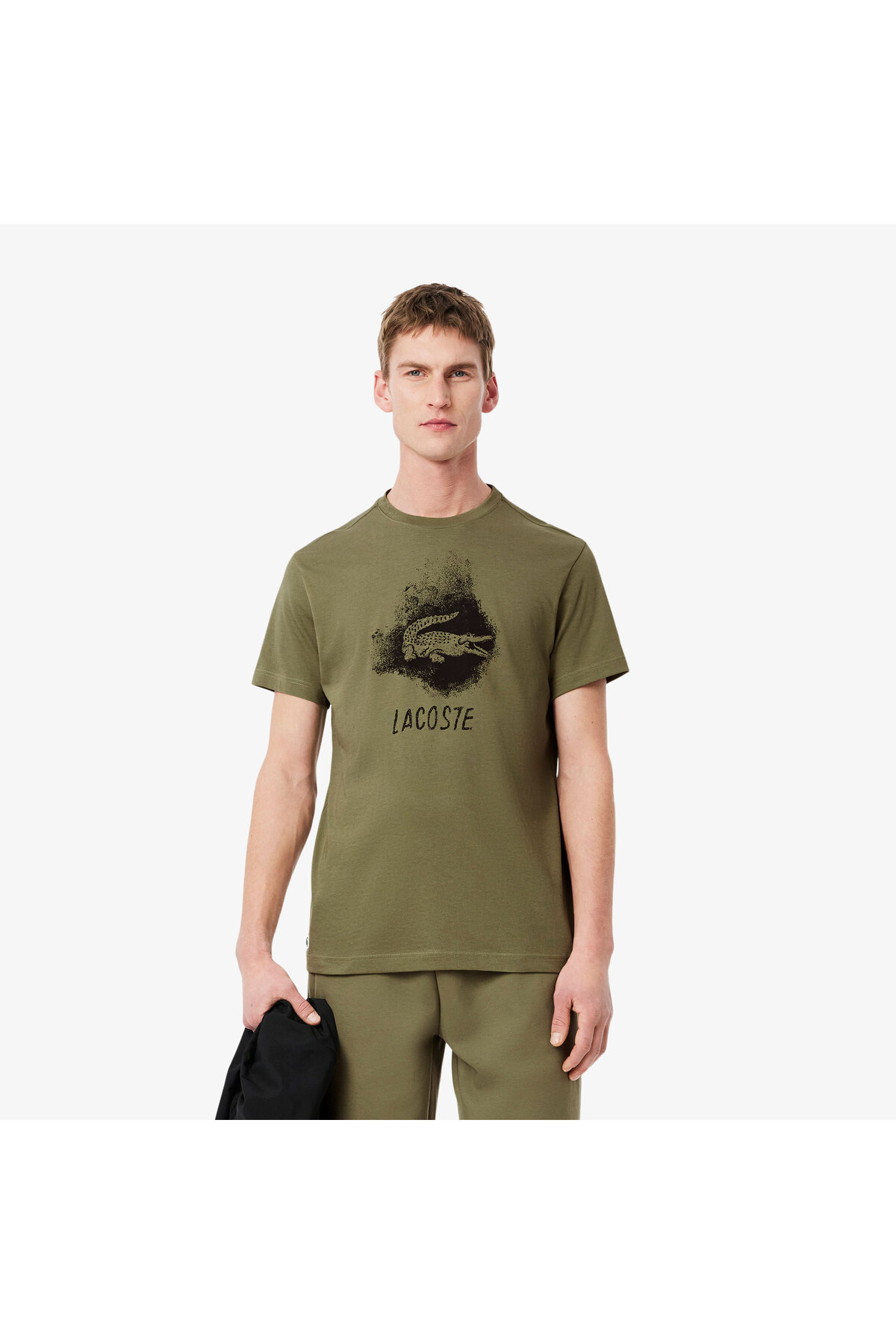 Erkek Regular Fit Bisiklet Yaka Baskılı Haki T-shirt