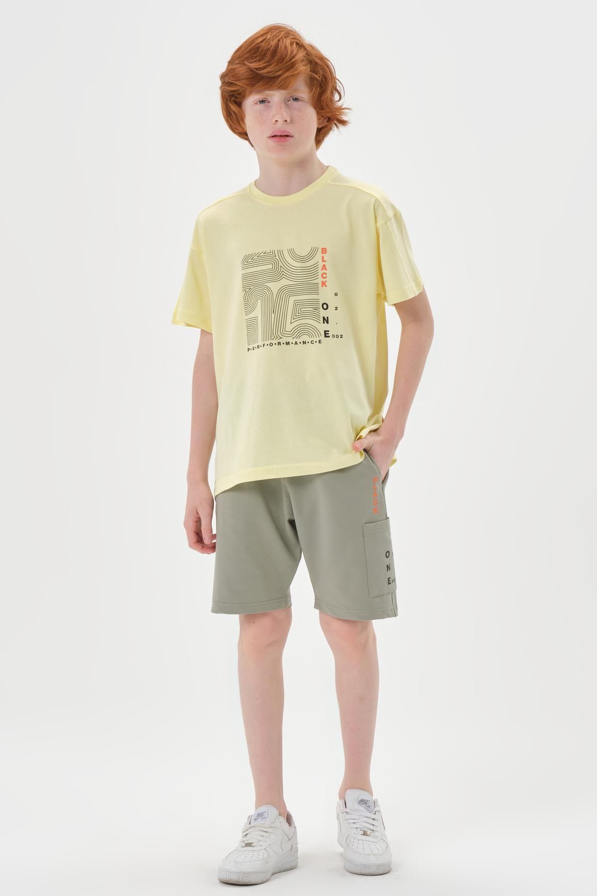 Black One Detaliu Imprimat Pantaloni Scurți Cu Buzunar Dublu De Vară Set De Jos Și De Jos Pentru Băieți Masculin - 9–10 years