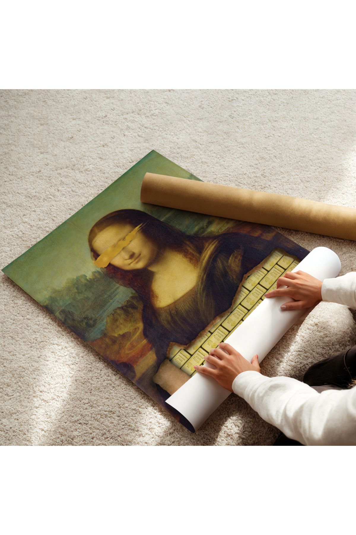 Saluga Mona Lisa Portre, Altın Detaylı Klasik Kanvas Tablo