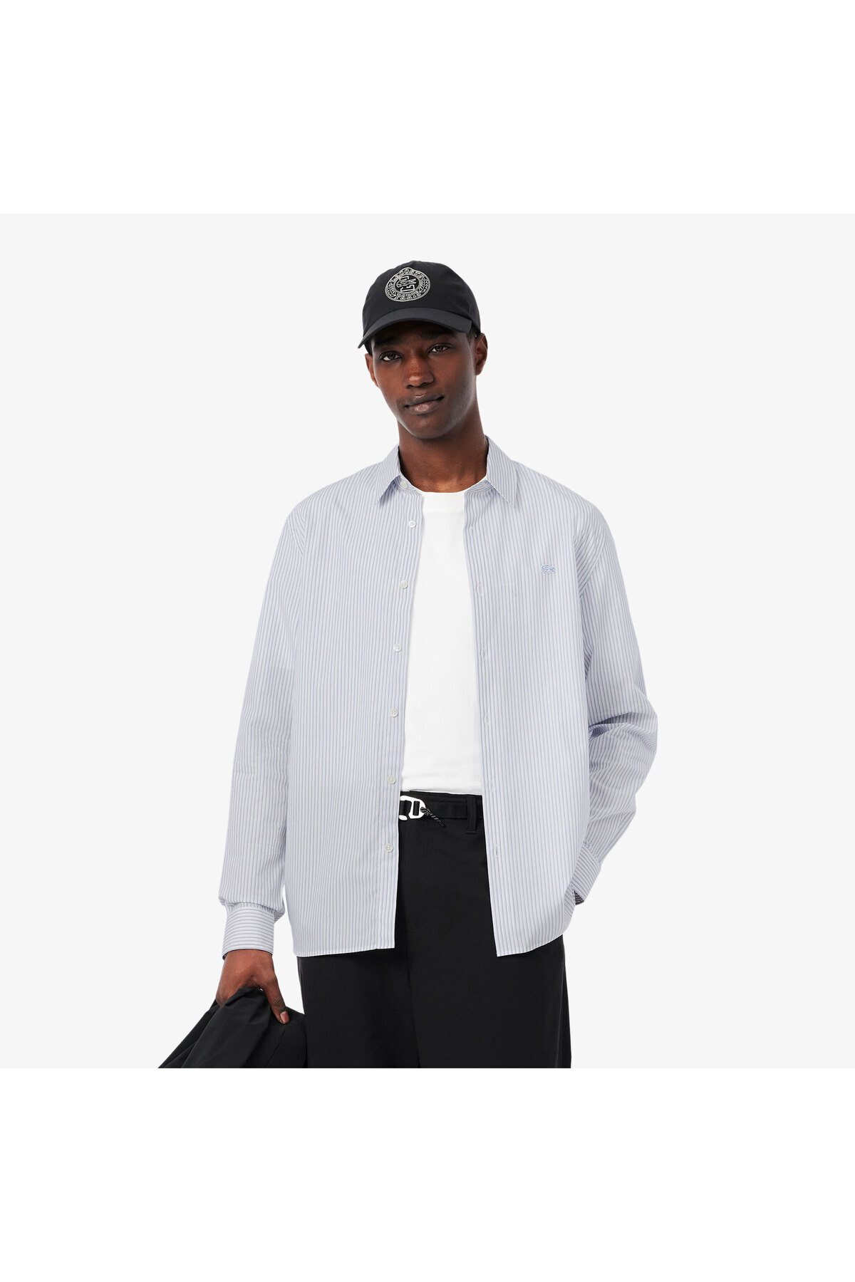 Erkek Regular Fit Çizgili Açık Mavi Gömlek
