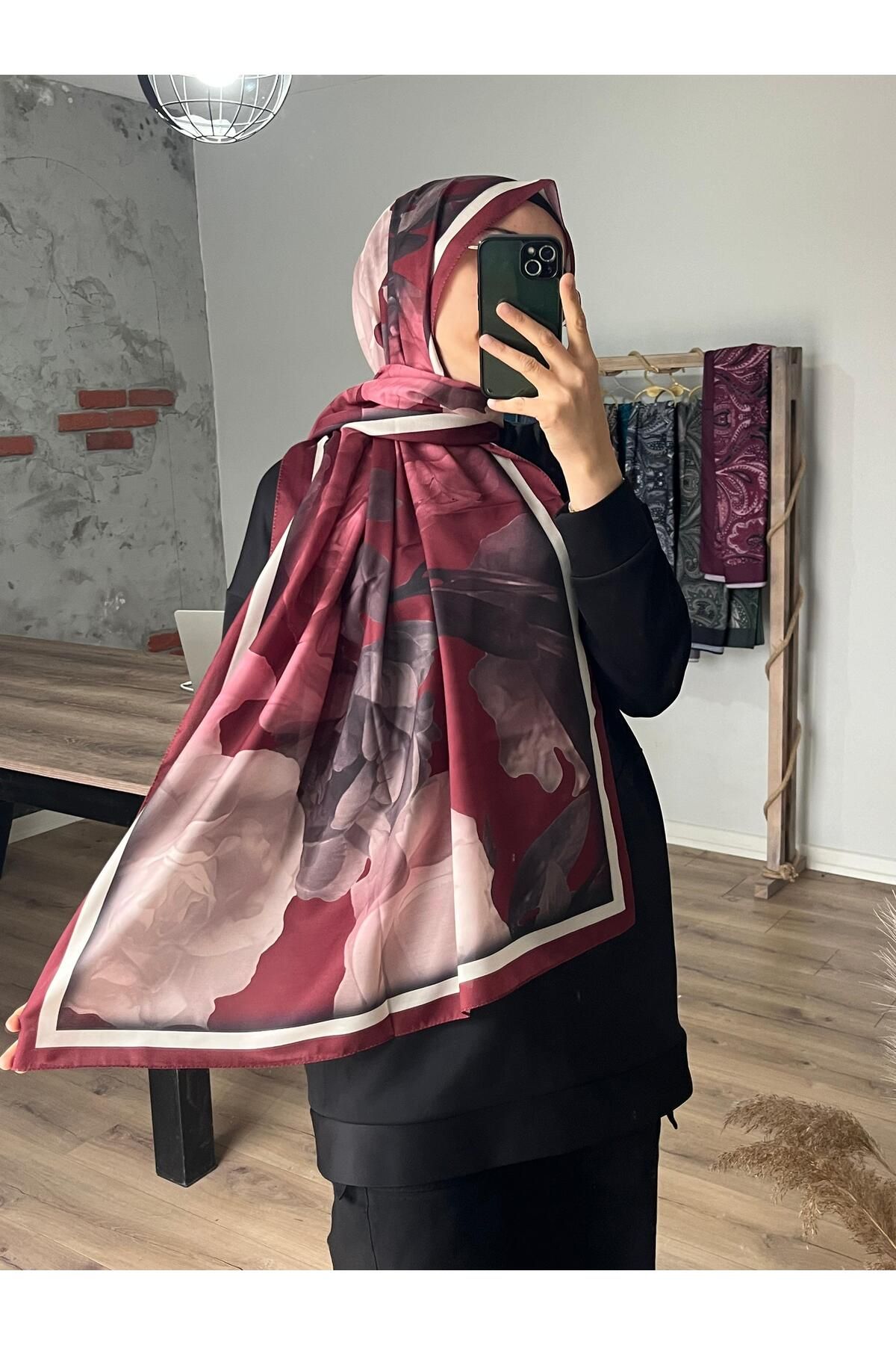 Merwiss Lotus Desenli Soft Bordo Şal