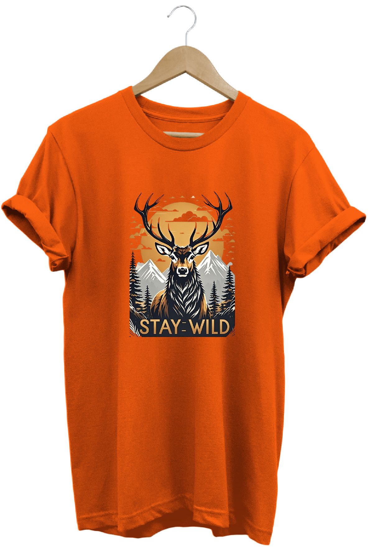 remonz Stay Wild Doğa Baskılı %100 Pamuk Regular Fit Bisiklet Yaka T-shirt