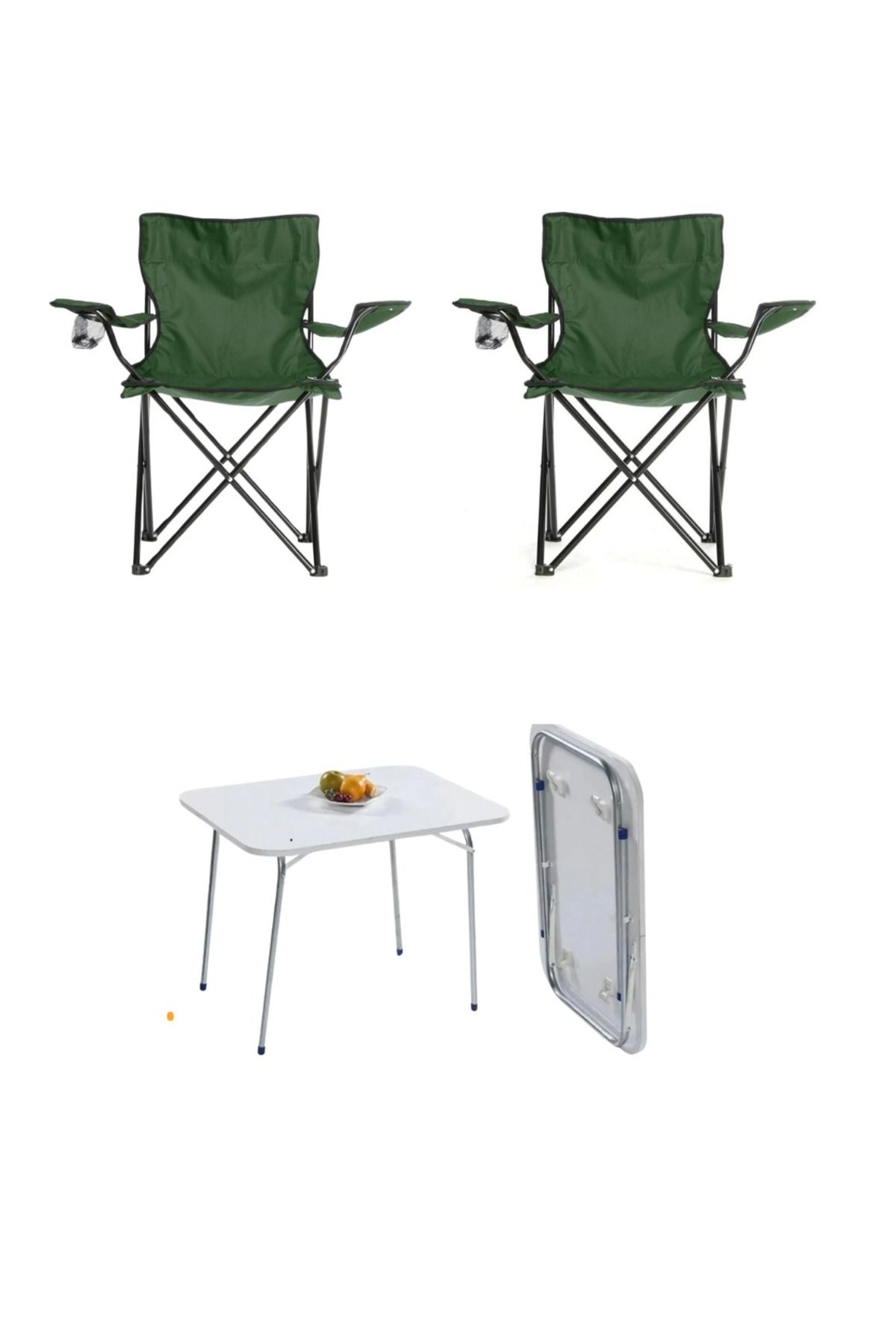ELİOSA 2 Adet YEŞİL Taşınabilir Katlanır Kamp Sandalyesi ve 1 Adet 60X45 cm Katlanır Masa
