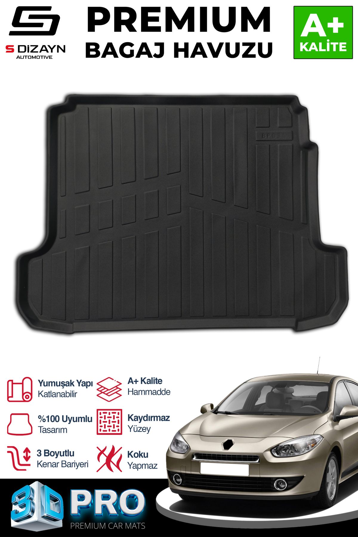 S Dizayn S-Dizayn Renault Fluence 3D Pro Bagaj Havuzu 2009 Üzeri A+ Kalite 3BH-SDZ111