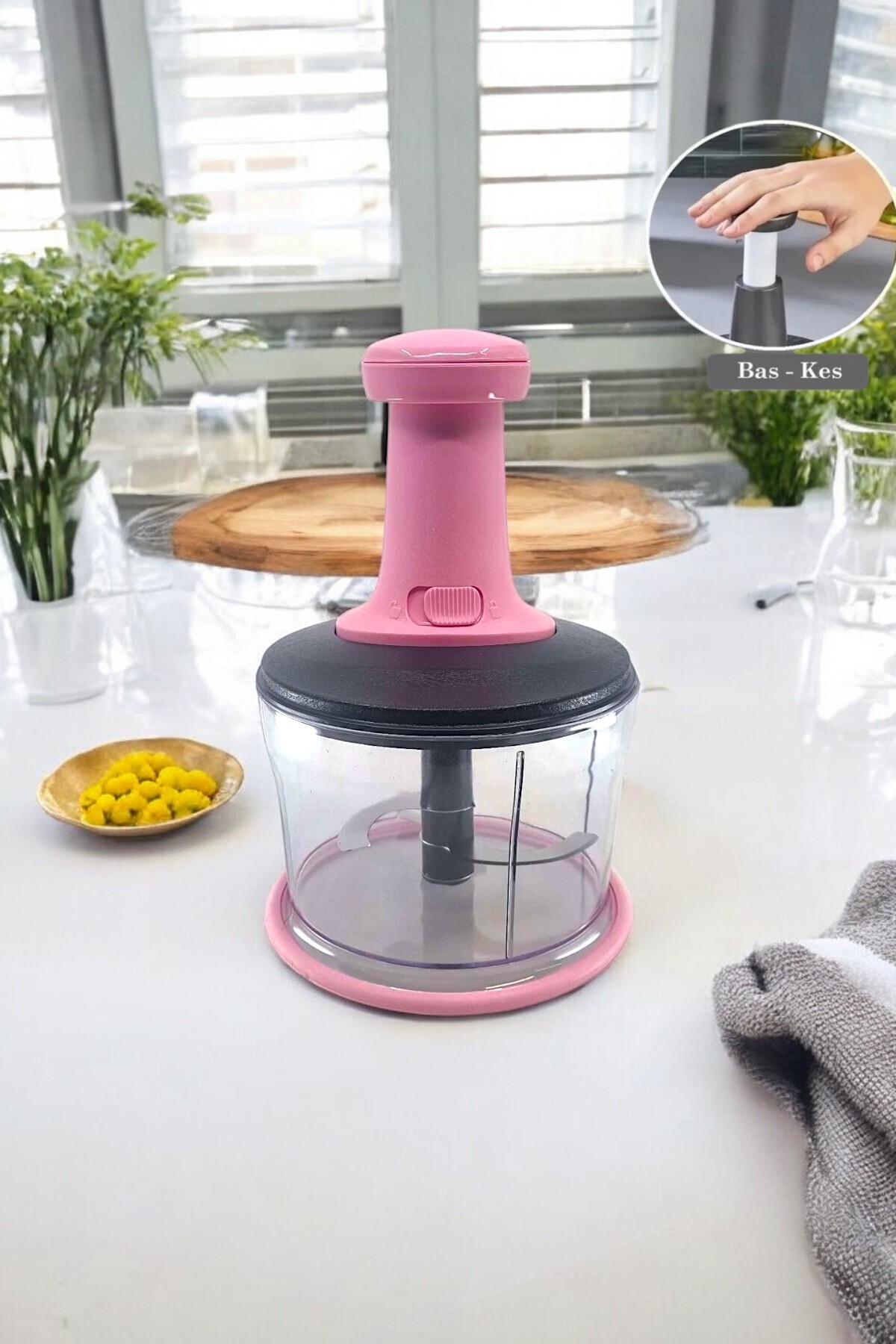 Kitchen Way Manuel Bas Kes Xl Pratik El Robotu 1000ml Yeni Nesil Doğrayıcı, Büyük El Rondosu Pratik FMA301087