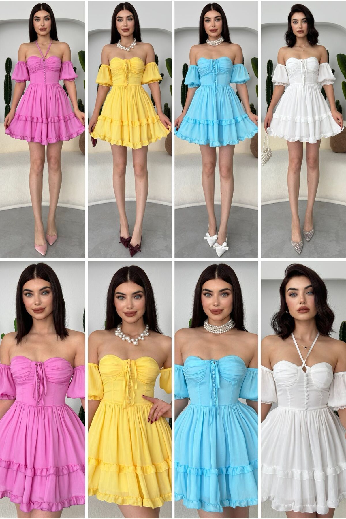 gülcanla moda Sarı İpek Saren Mini Elbise