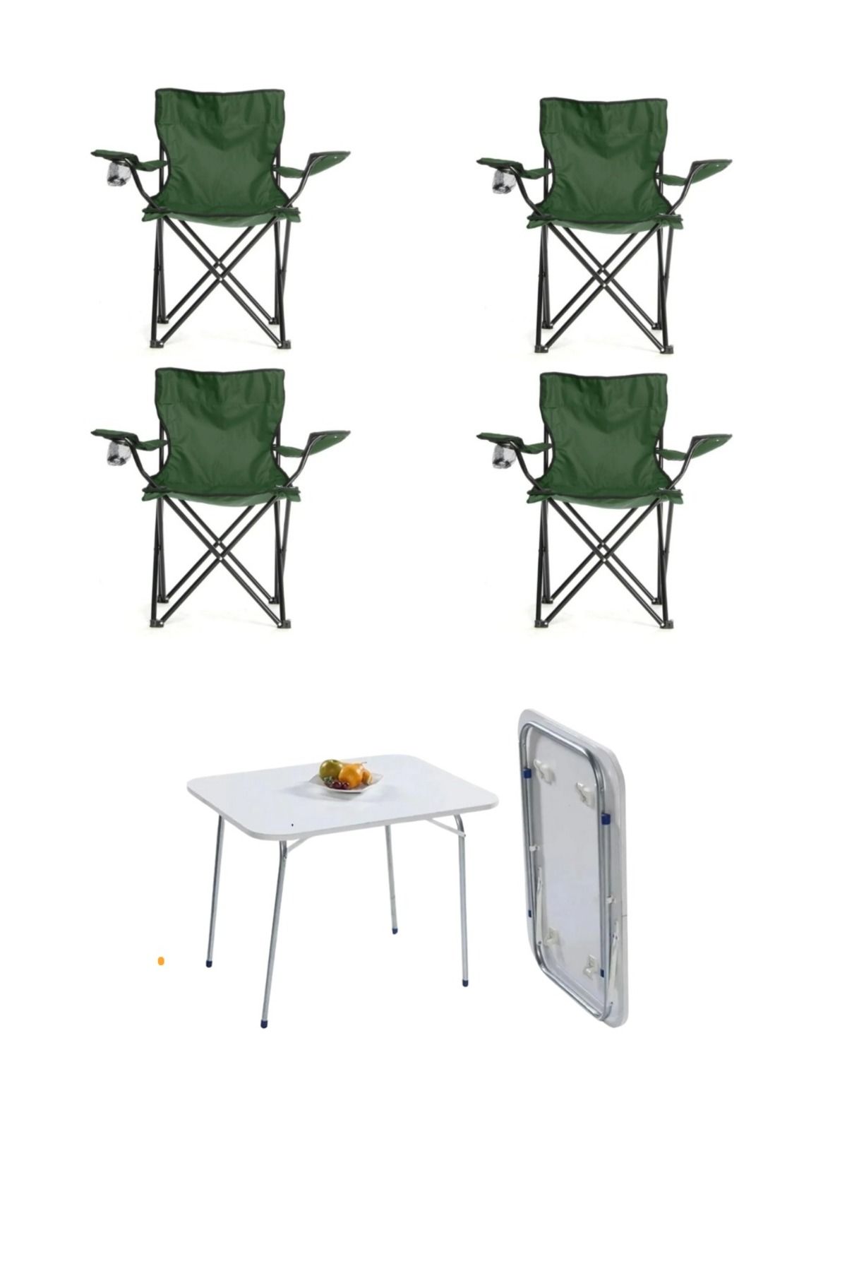 ELİOSA 4 ADET YEŞİL Taşınabilir Katlanır Kamp Sandalyesi ve 1 Adet 60X45 cm Katlanır Masa