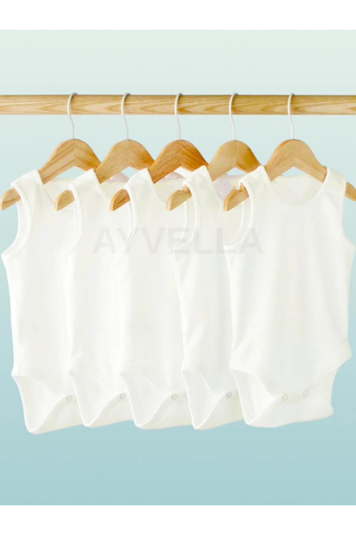 AYVELLA 5'li Bebek Atlet Body Beyaz Nefes Alabilen Pamuklu Kumaş YENİDOĞAN Bisiklet Yaka fotoğrafı 6 (önizleme)