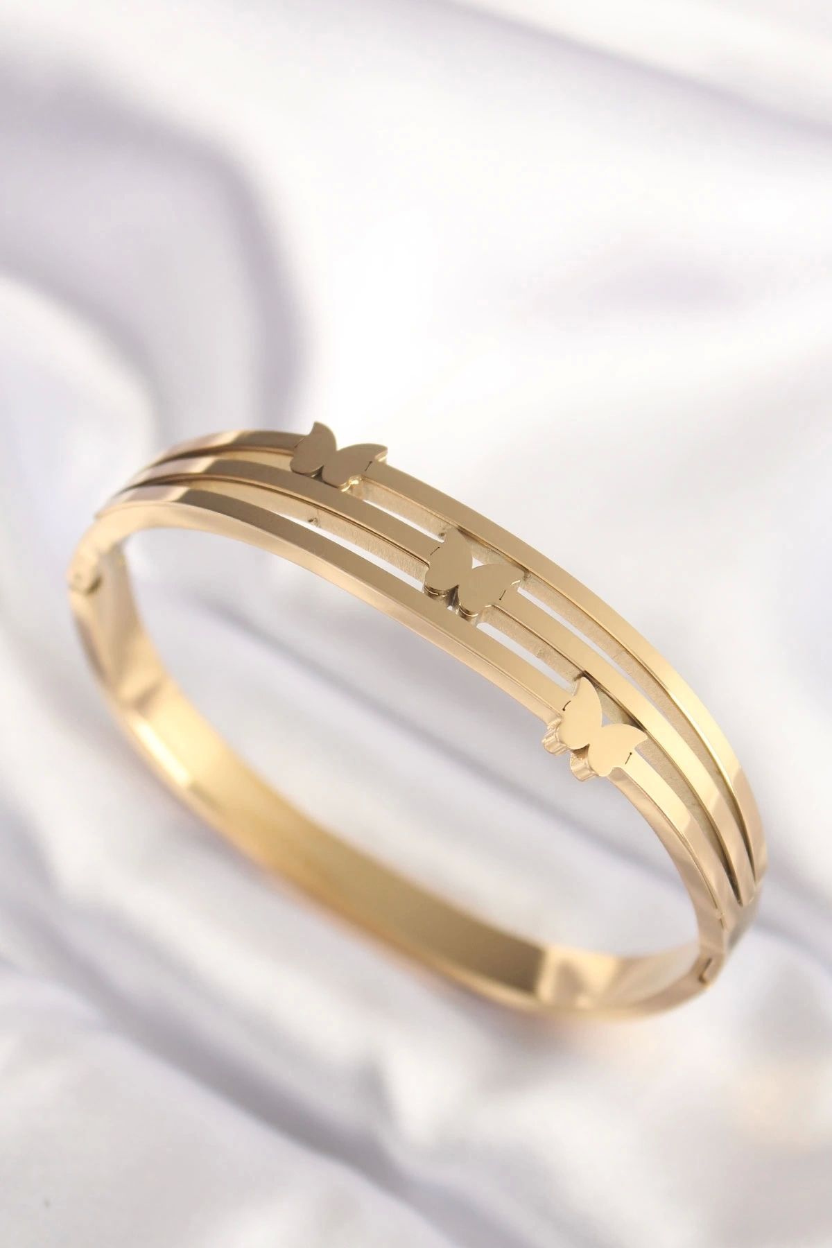 STOREMAX 316L Çelik Kelebek Gold Renk Kadın Kelepçe Bilezik