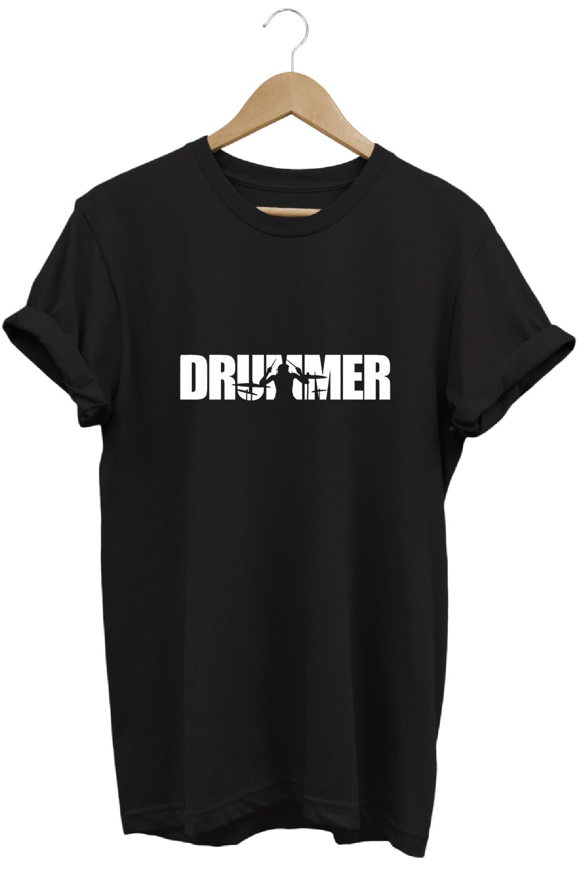 remonz Drummer Davulcu Baskılı %100 Pamuk Regular Fit Bisiklet Yaka T-shirt