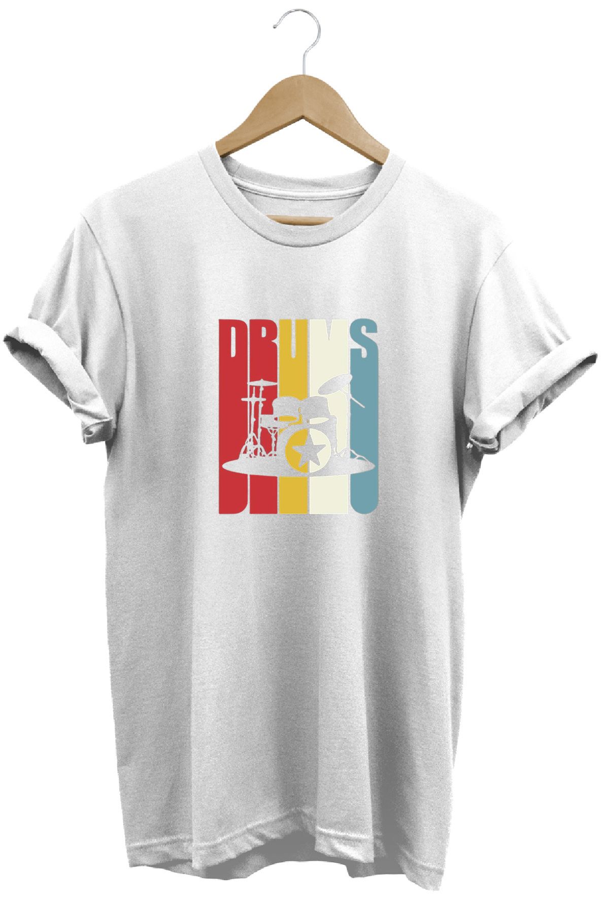 remonz Drum Davul Baskılı %100 Pamuk Regular Fit Bisiklet Yaka T-shirt