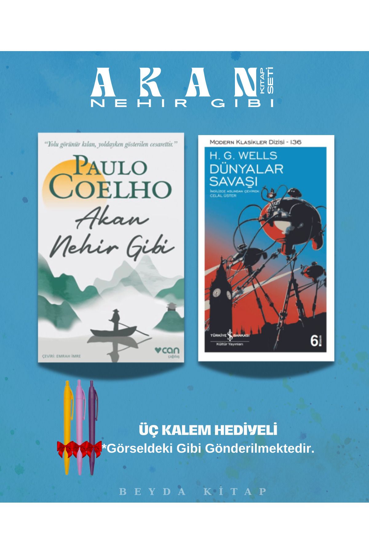 TÜRKİYE İŞ BANKASI KÜLTÜR YAYINLARI Akan Nehir Gibi - Dünyalar Savaşı - Paulo Coelho - Kalem Hediyeli - Kitap Seti