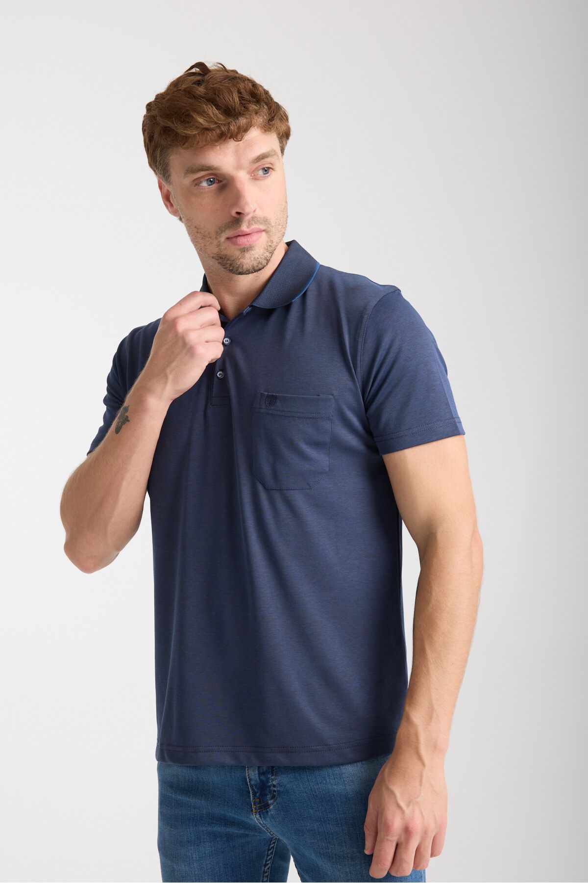 LFC Erkek Regular Fit %80 Pamuklu %20 Polyester Yumuşak Doku Lacivert Polo Yaka Tişört