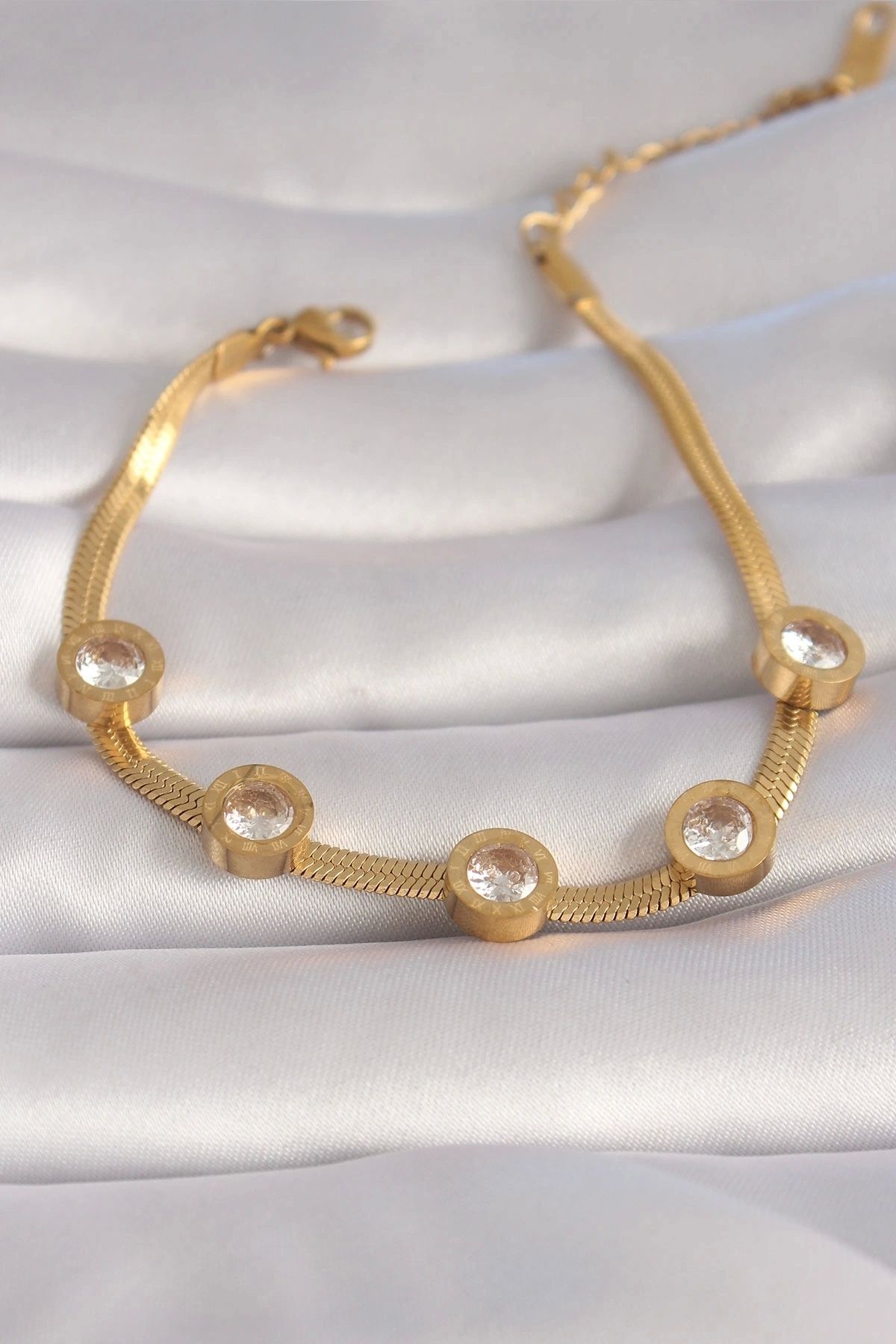 STOREMAX 316L Çelik Gold Renk Zirkon Taşlı İtalyan Zincir Model Kadın Bileklik