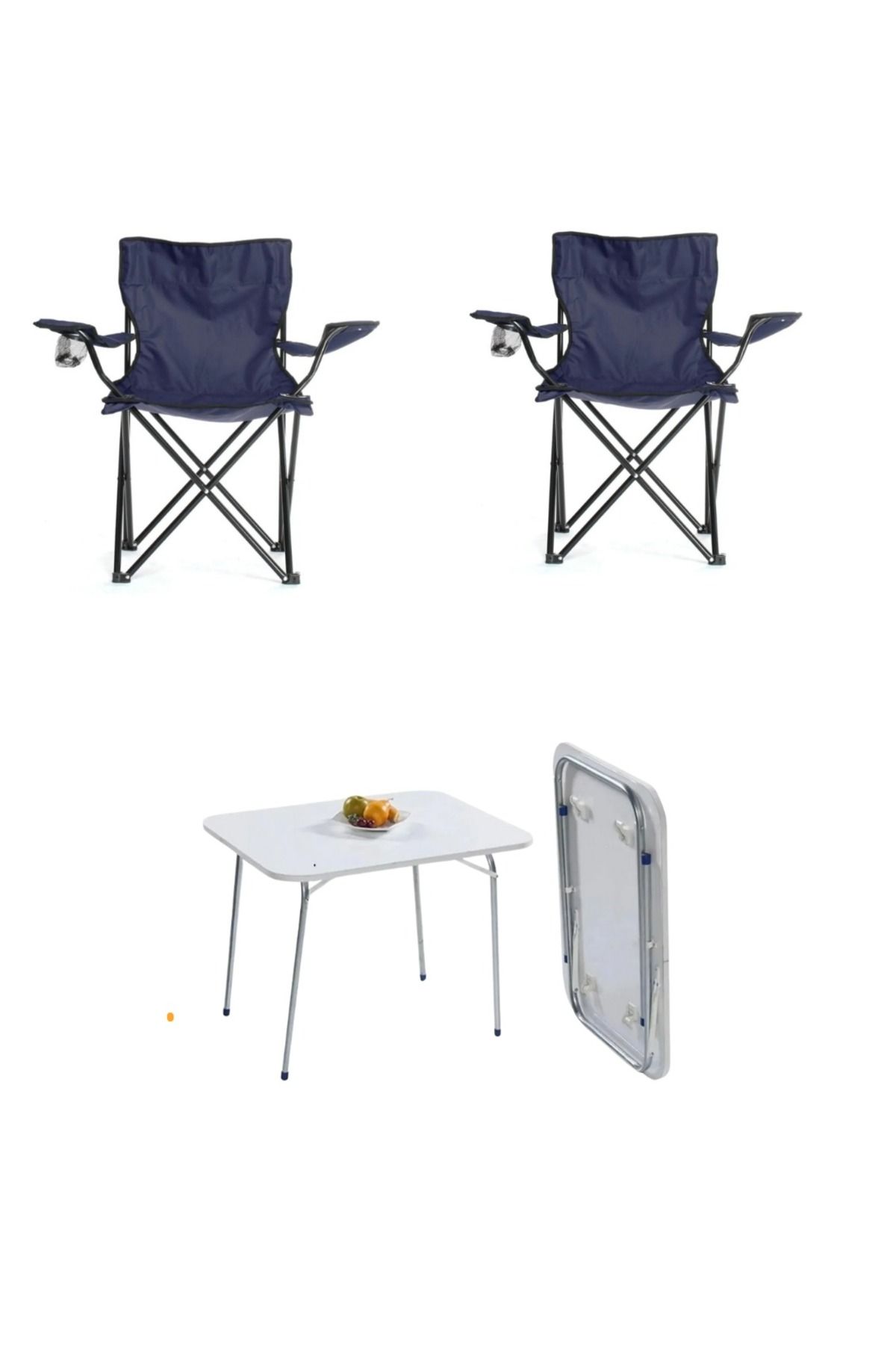 ELİOSA 2 Adet LACİVERT Taşınabilir Katlanır Kamp Sandalyesi ve 1 Adet 60X45 cm Katlanır Masa