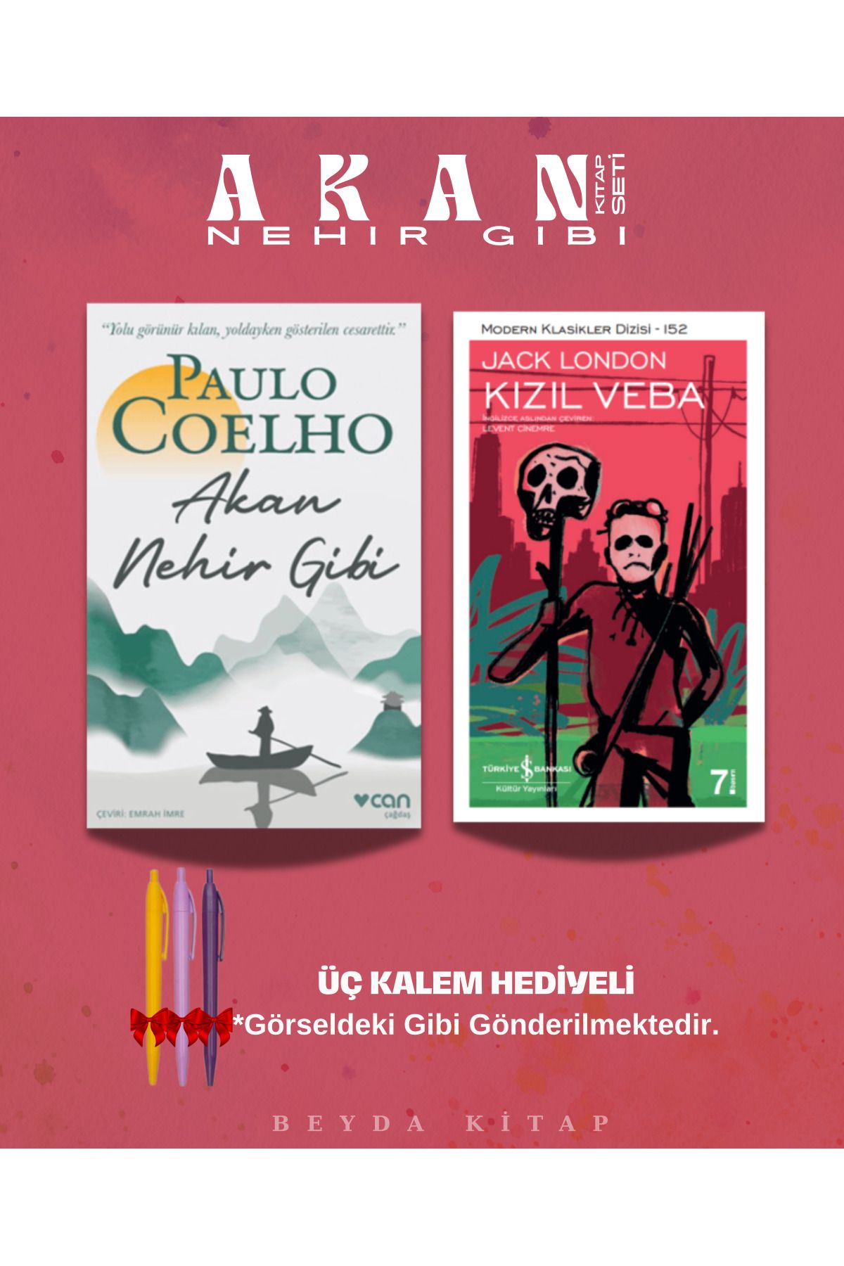 TÜRKİYE İŞ BANKASI KÜLTÜR YAYINLARI Akan Nehir Gibi - Kızıl Veba - Paulo Coelho - Kalem Hediyeli - Kitap Seti