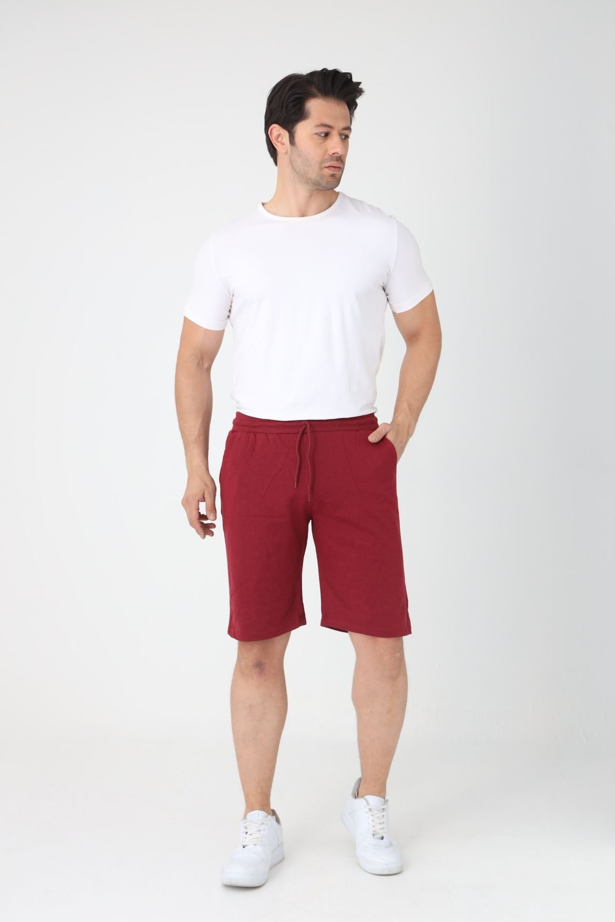 Meri Erkek Bordo Pamuklu 2 İplik Penye Şort Regular Fit Şort
