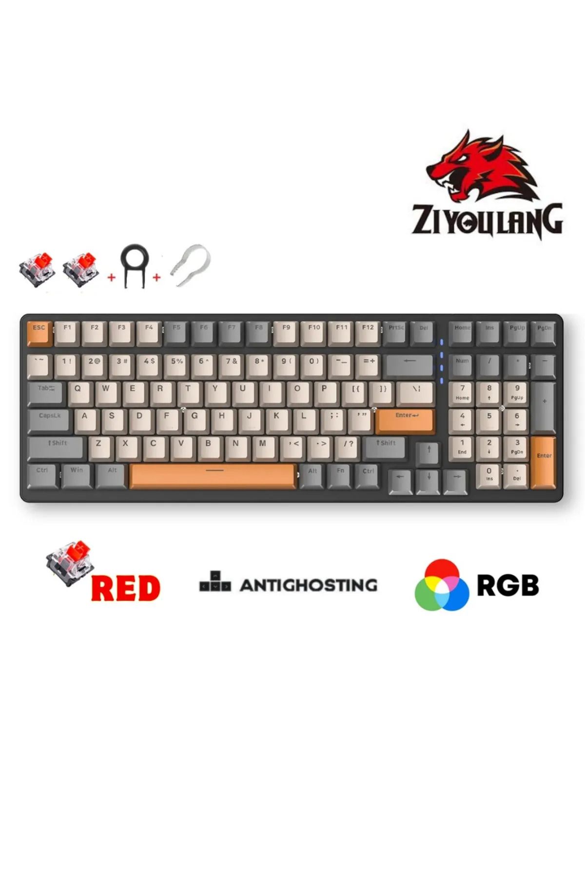 DarkRage Ziyoulang K3 Mekanik 104 Tuş Pro Gaming Reinbow Red Switch Hot Swappable Gaming Oyuncu Klavyesi