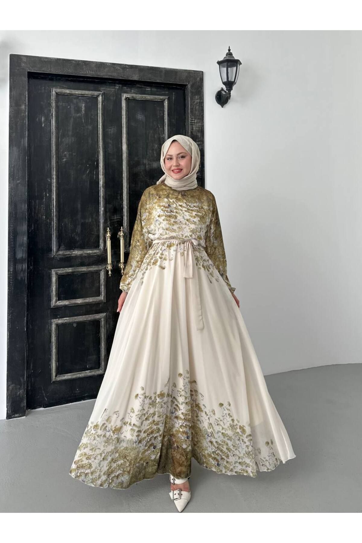 SANEZYA Çiçek Rüyası Tesettür Şifon Elbise