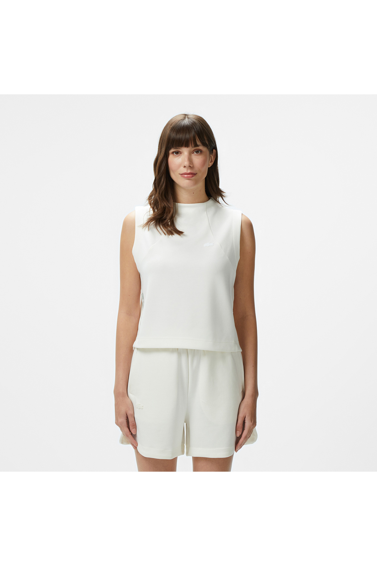 Kadın Slim Fit Kolsuz Bisiklet Yaka Beyaz T-shirt