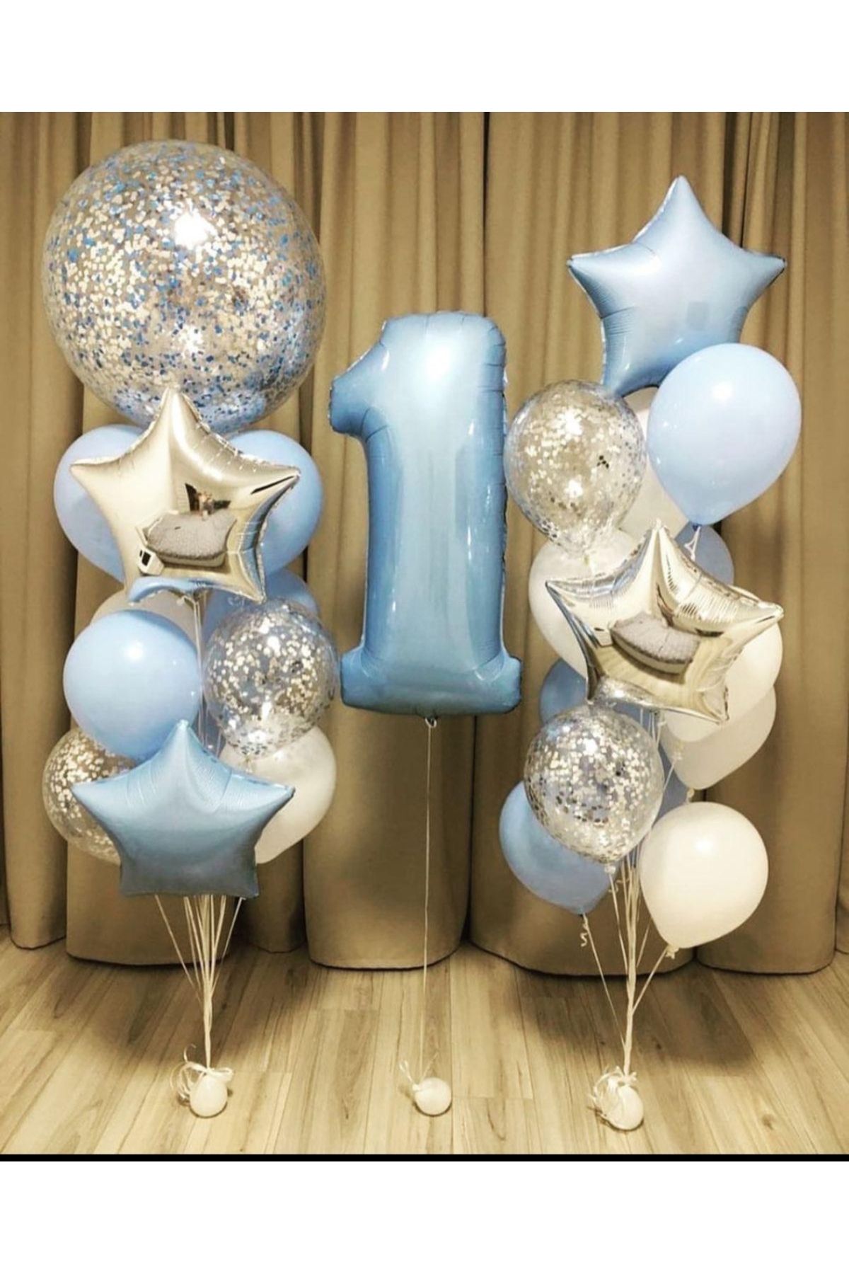 SİNDA 1 Yaş Mavi Renk Konsept - Doğum Günü Partisi Süsü Yıldız Folyo Balon