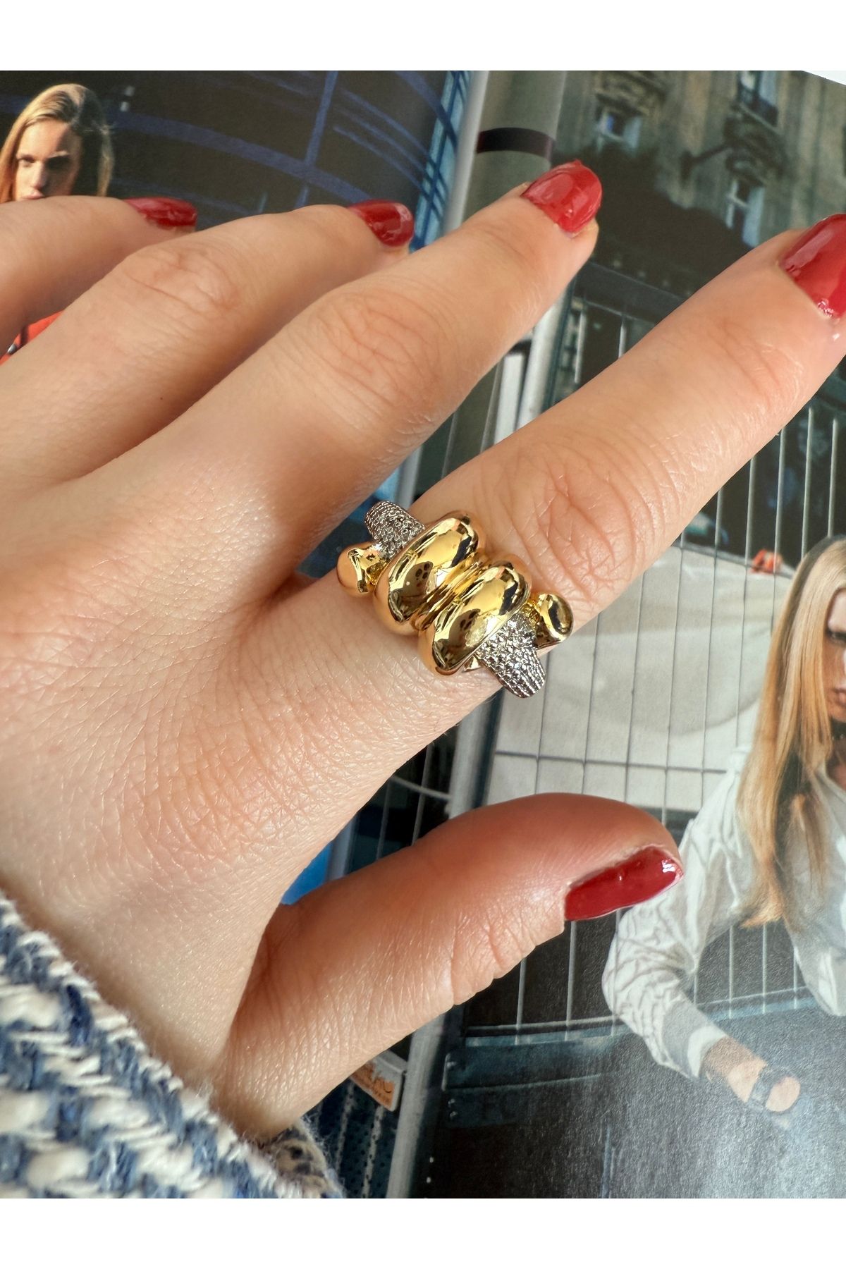 Pinery Jewels Sarmal Zirkon Taşlı Alttan Ayarlamalı Kadın Yüzük