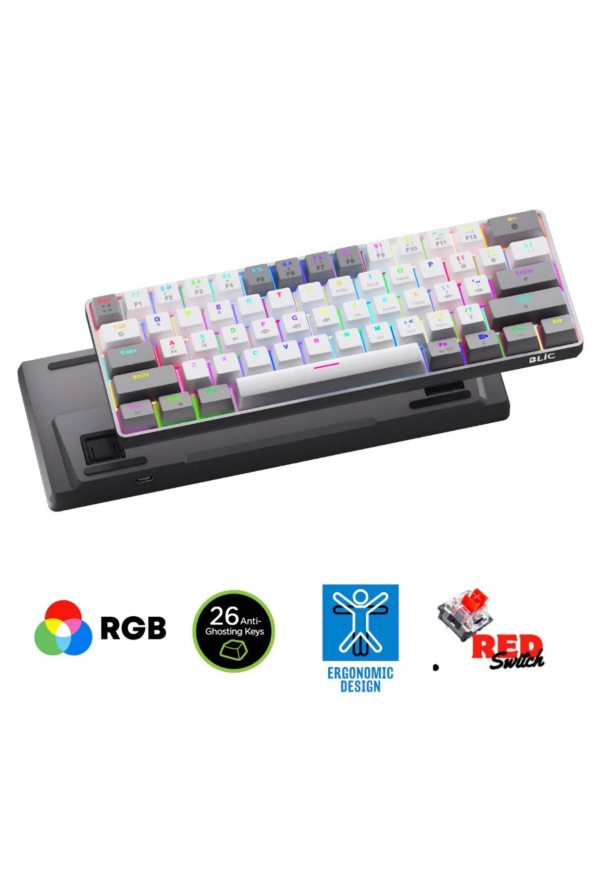 DarkRage T60 MAX PRO Türkçe Q Mini Rgb Red Switch App Uygulamalı Antighosting Mekanik Gaming Oyuncu Klavyesi