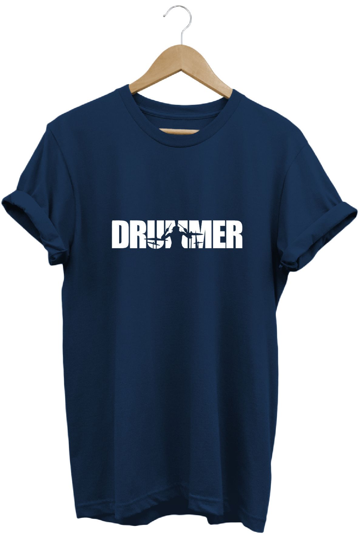 remonz Drummer Davulcu Baskılı %100 Pamuk Regular Fit Bisiklet Yaka T-shirt