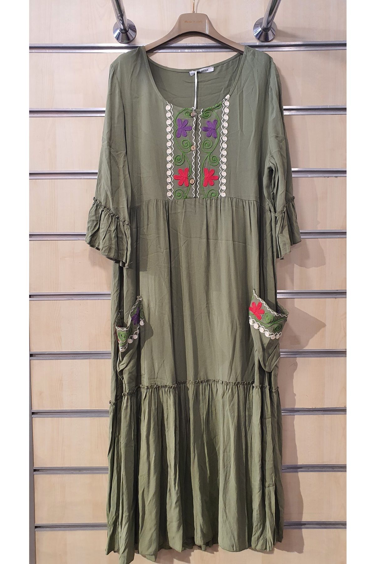 Park Moda OTANTİK NAKIŞLI VİSKON UZUN ELBİSE