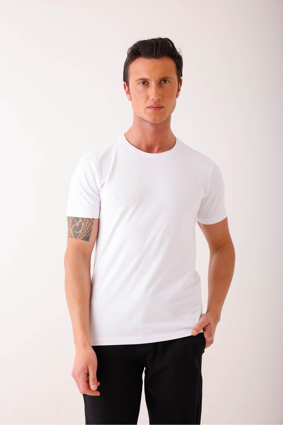 Decas SIRENUS Slim Fit Bisiklet Yaka Basic Tişört - Beyaz