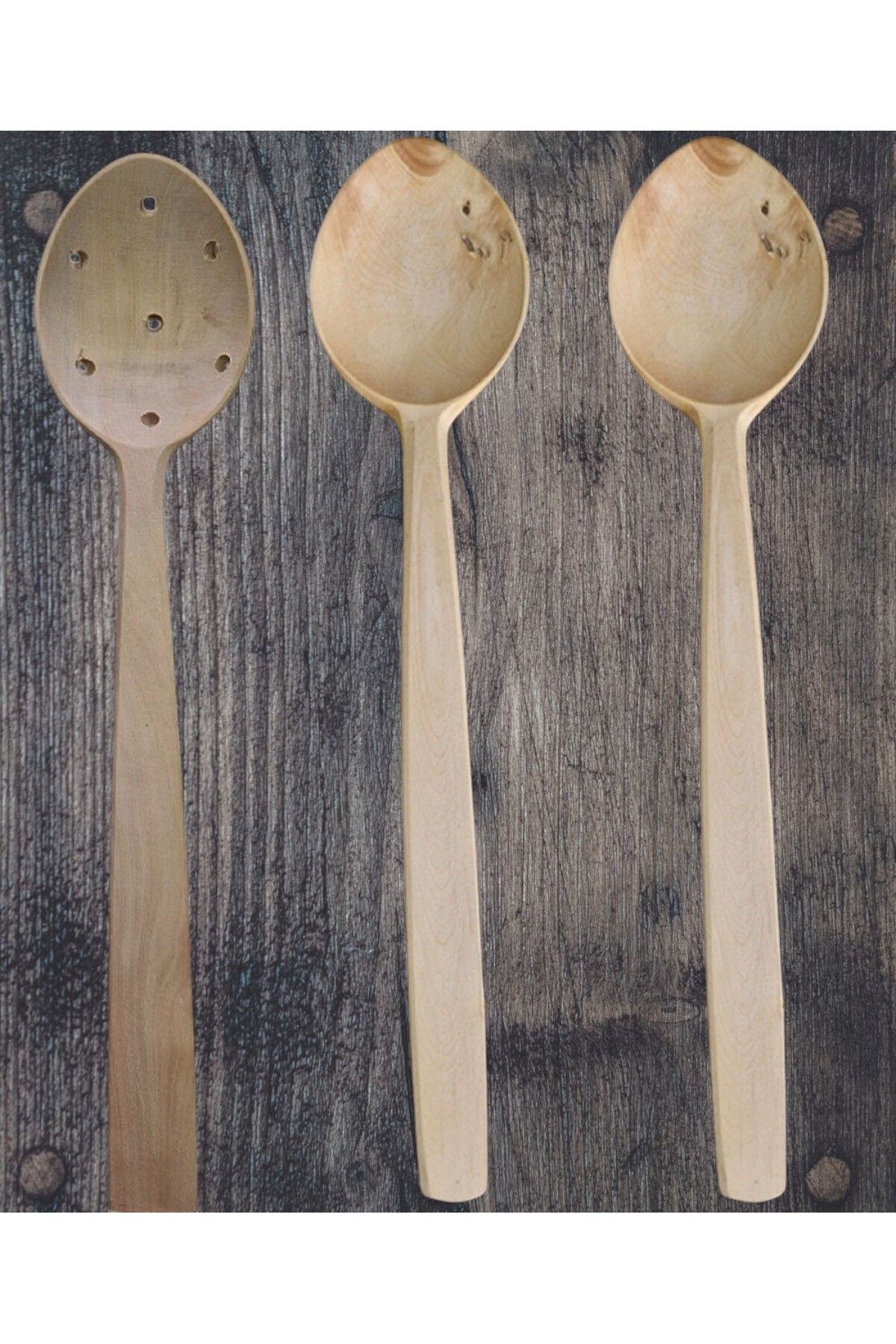 ASAFRİ 3 Parça 30 Cm Şimşir Kaşık-kevgir-ağaç-tahta Kaşık Set