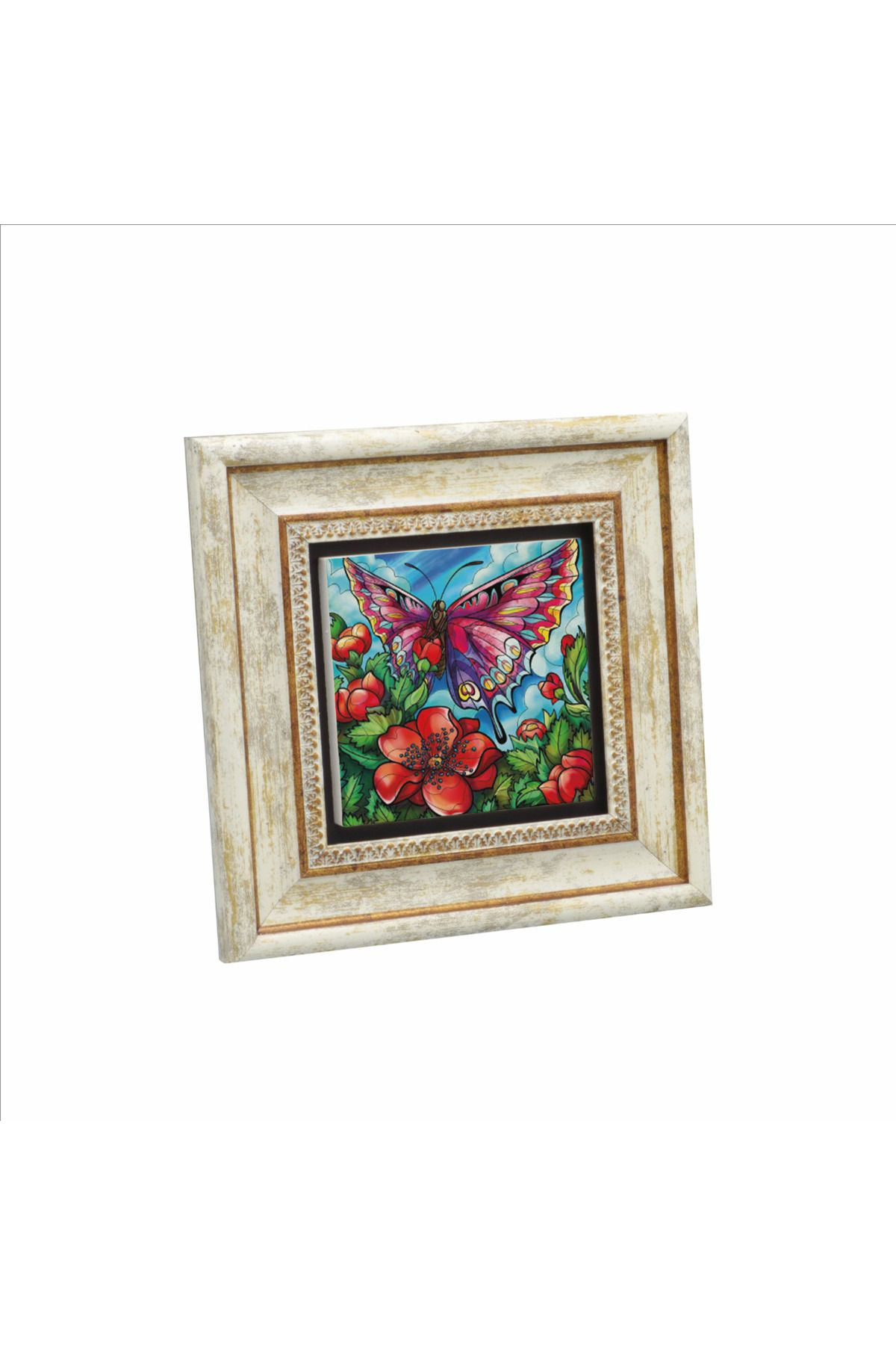 Sadrazam Kelebek Baskılı Doğaltaş Tablo (20 X 20 KRG-153)