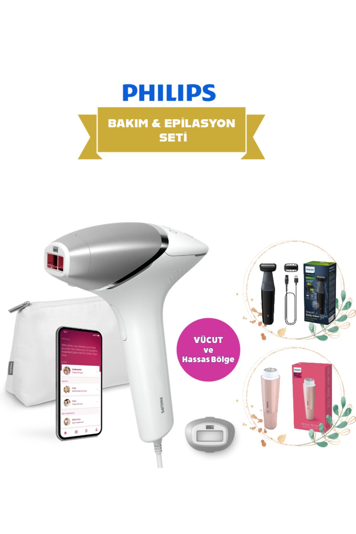Philips Lumea BRI940 Ipl Lazer Epilasyon Cihazı +BG3010Vucüt Traş ve BRR454 Mini Tüy Alma Cihazı Bakım Seti