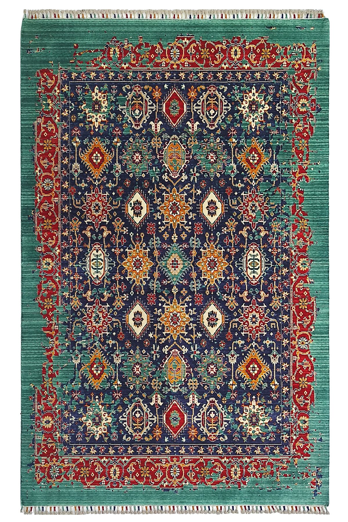 Eko Halı Eko Halı Harem Hrm04 Blue Geleneksel Desenlere Sahip Yün ile Üretilen Renkli Özel Tezgah Halı