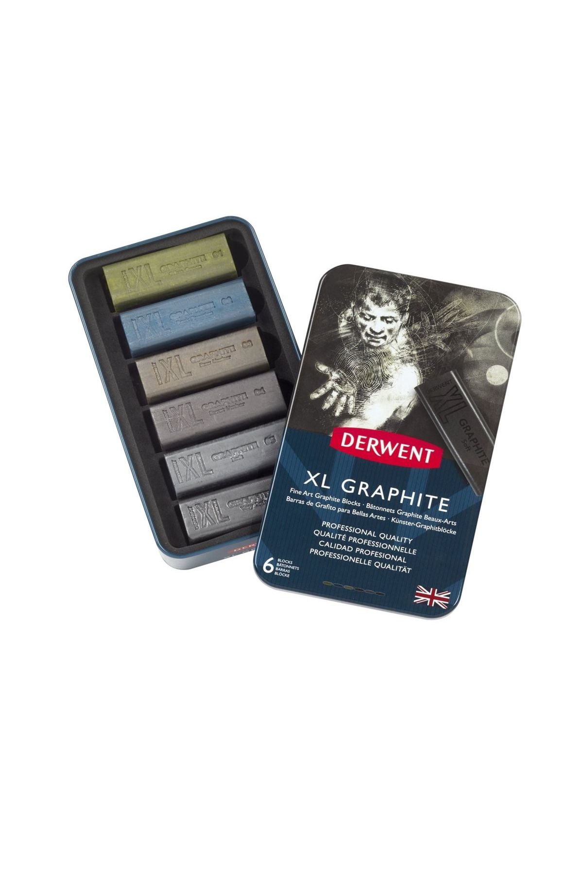Derwent XL GRAPHİTE KÖMÜR BLOK 6 RENK METAL KUTU SET