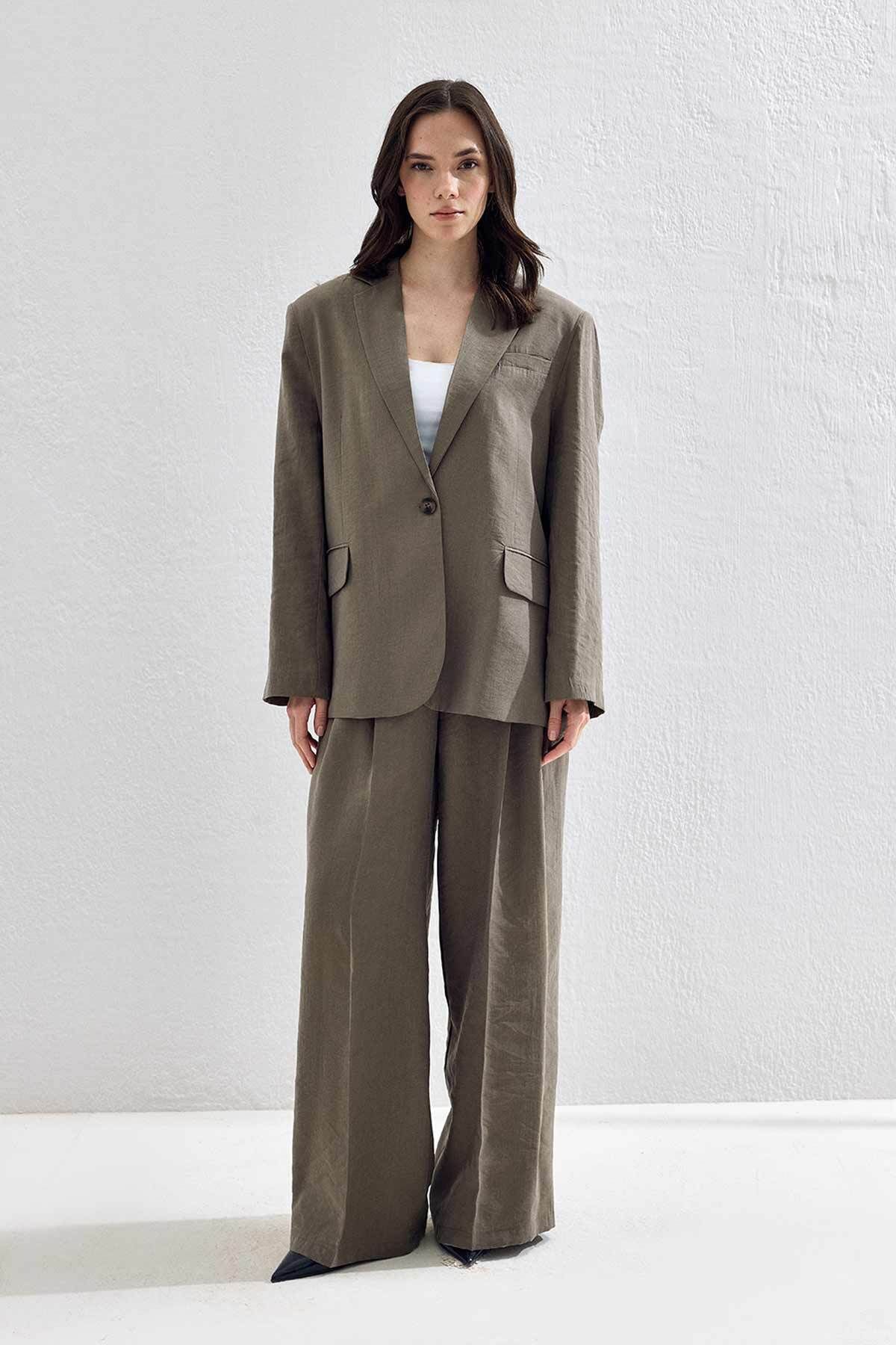 Hooopstore Lyocell Cupra Blazer Koyu Haki Ceket