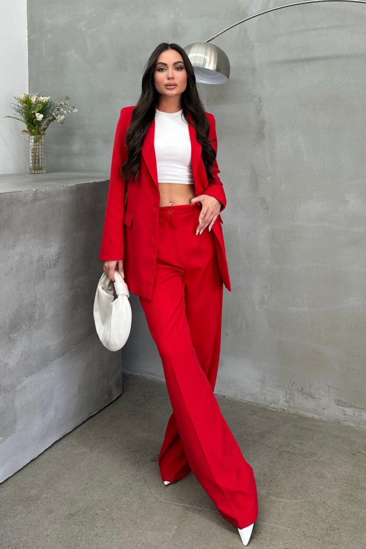 msm fashion Kadın Palazzo Pantolon Düğmeli Bol Paça Çift Cepli Pantolon